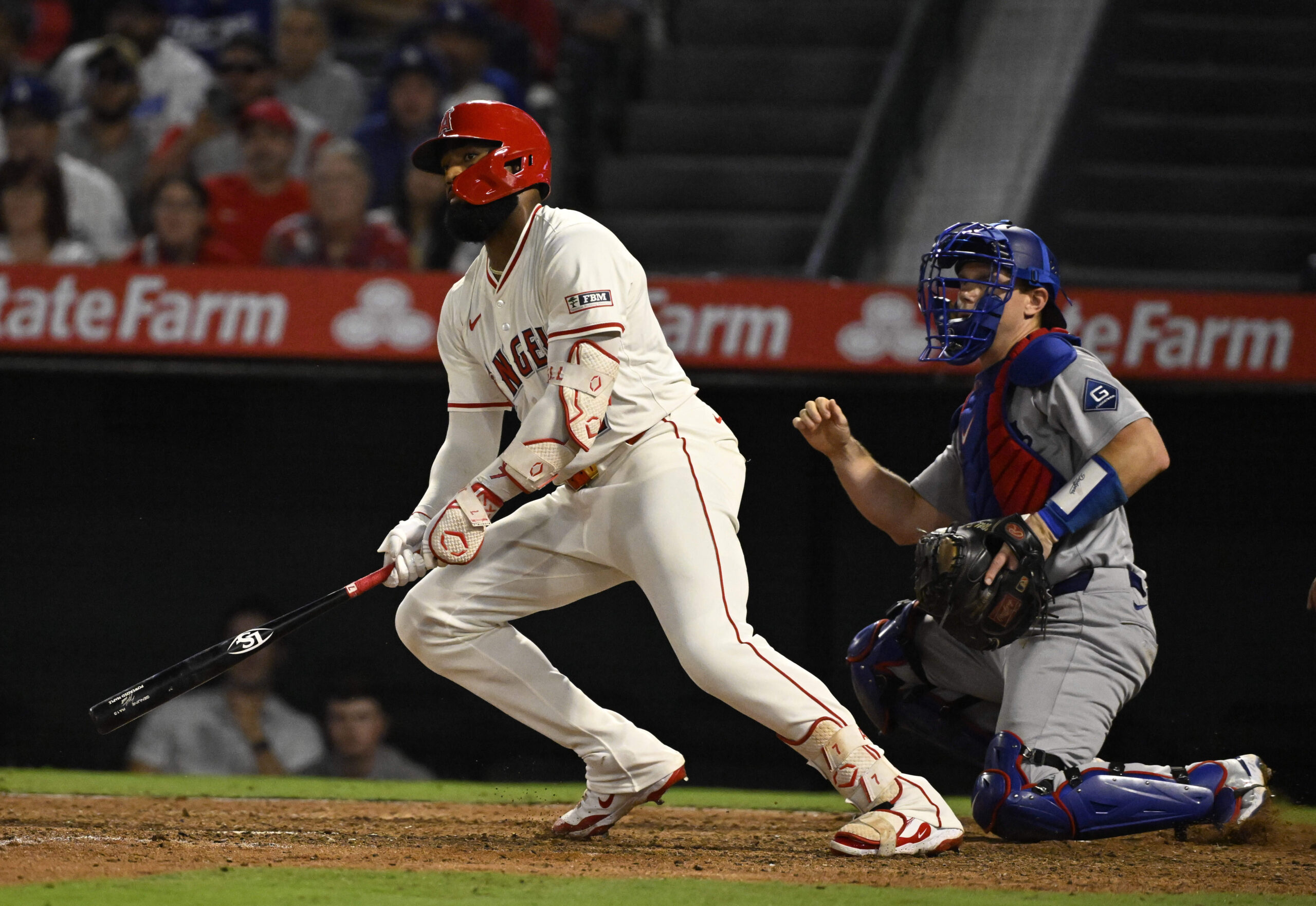 The Angels’ Jo Adell hits a walk-off RBI single to...