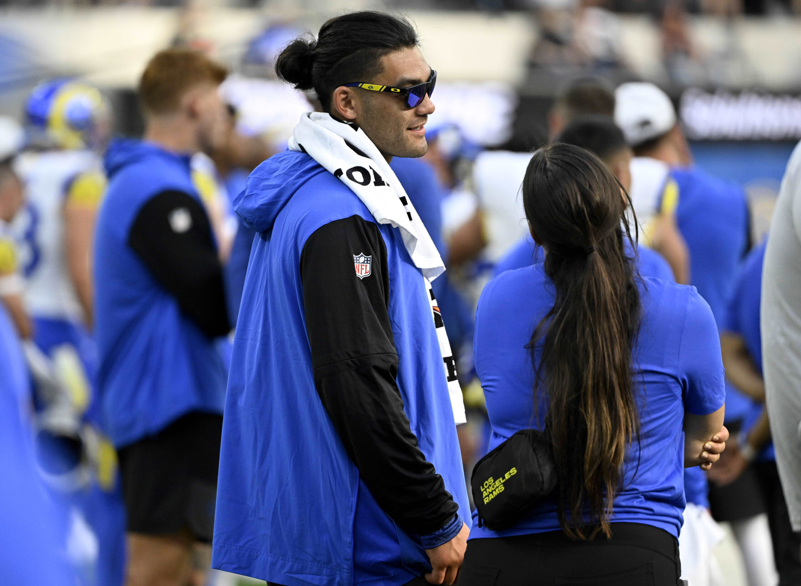 Wide receiver Puka Nacua #12 of the Rams in the...