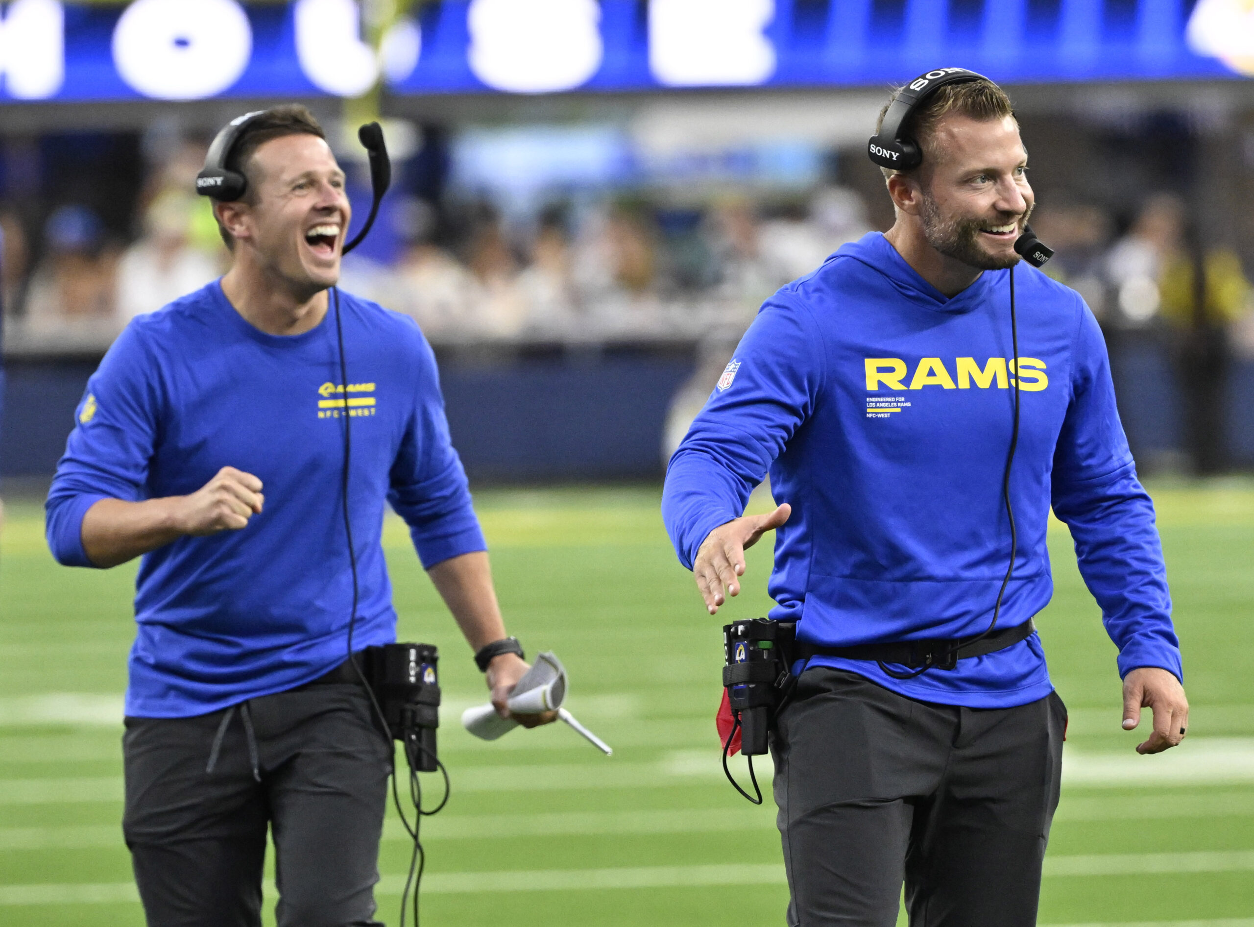 Head coach Sean McVay of the Rams reacts after a...