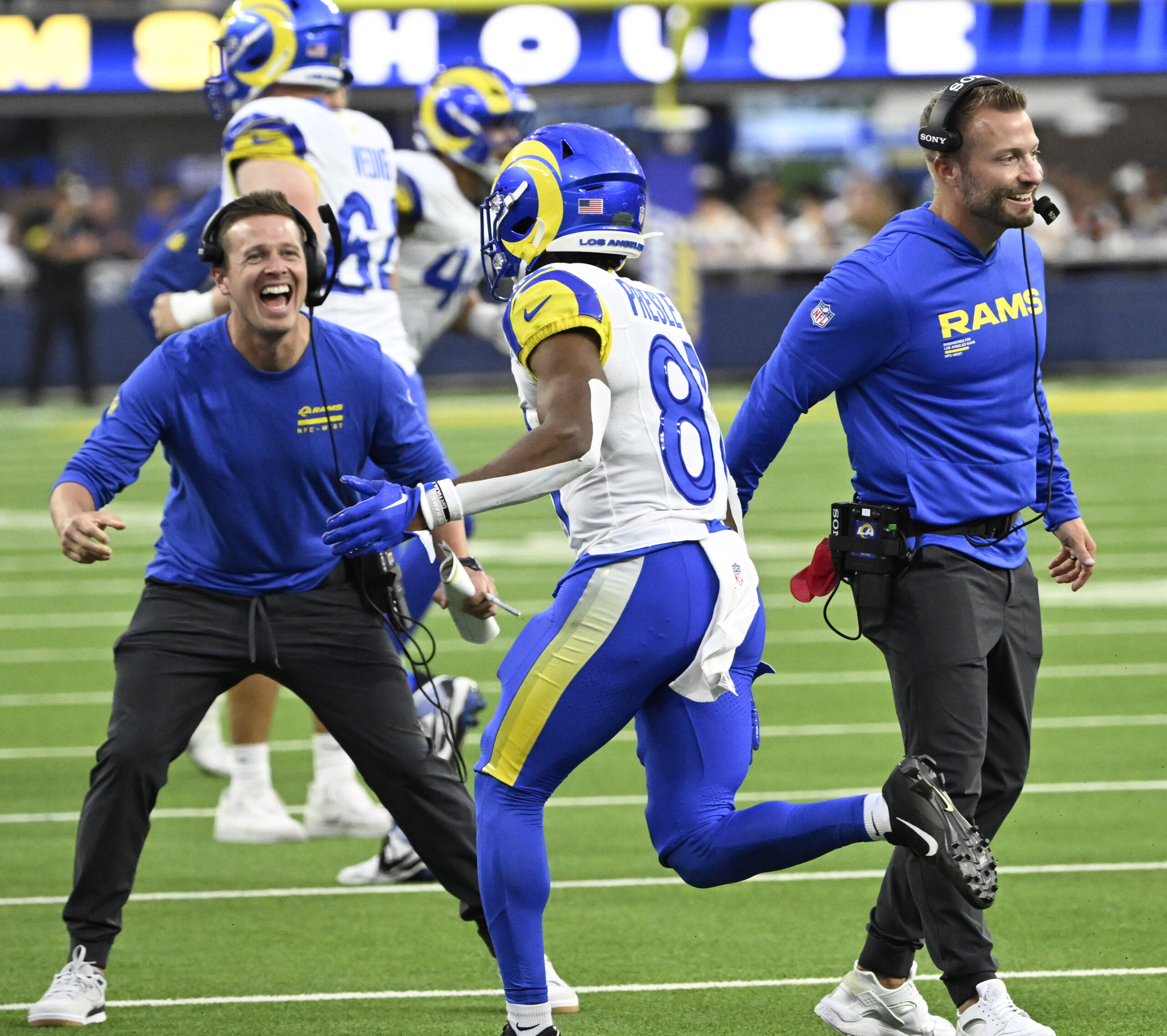 Head coach Sean McVay of the Rams reacts after a...