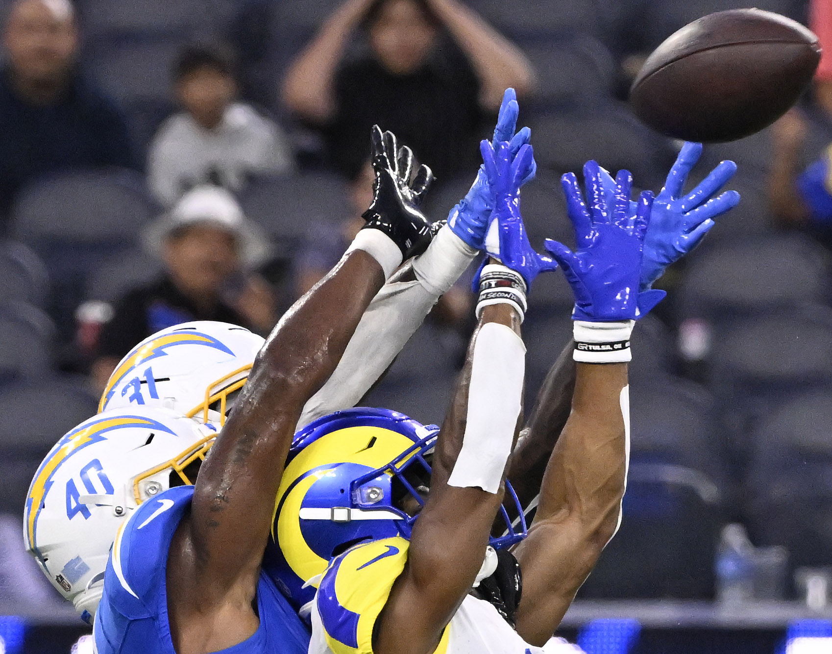 Wide receiver Brennan Presley #81 of the Rams catches a...