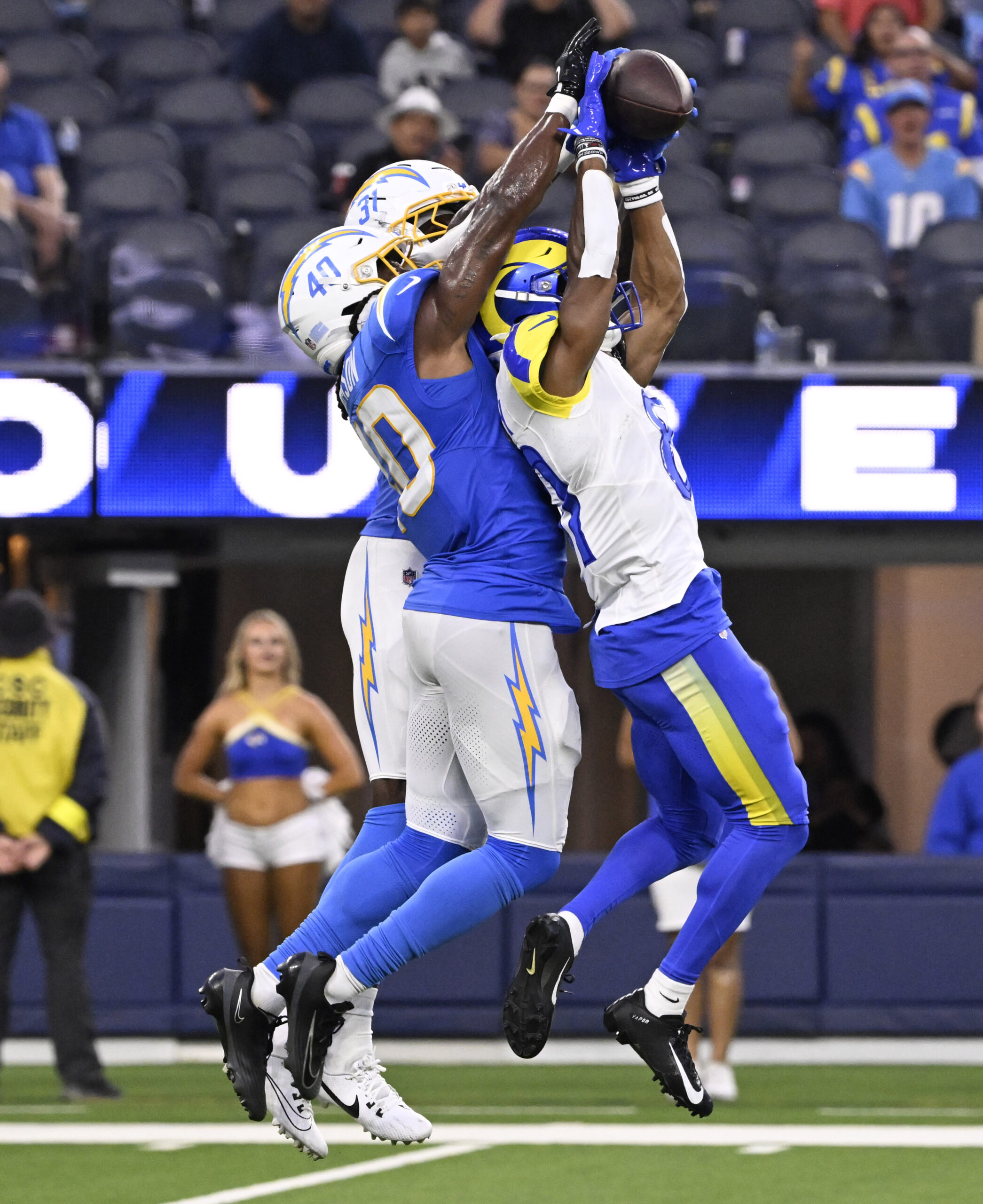 Wide receiver Brennan Presley #81 of the Rams catches a...