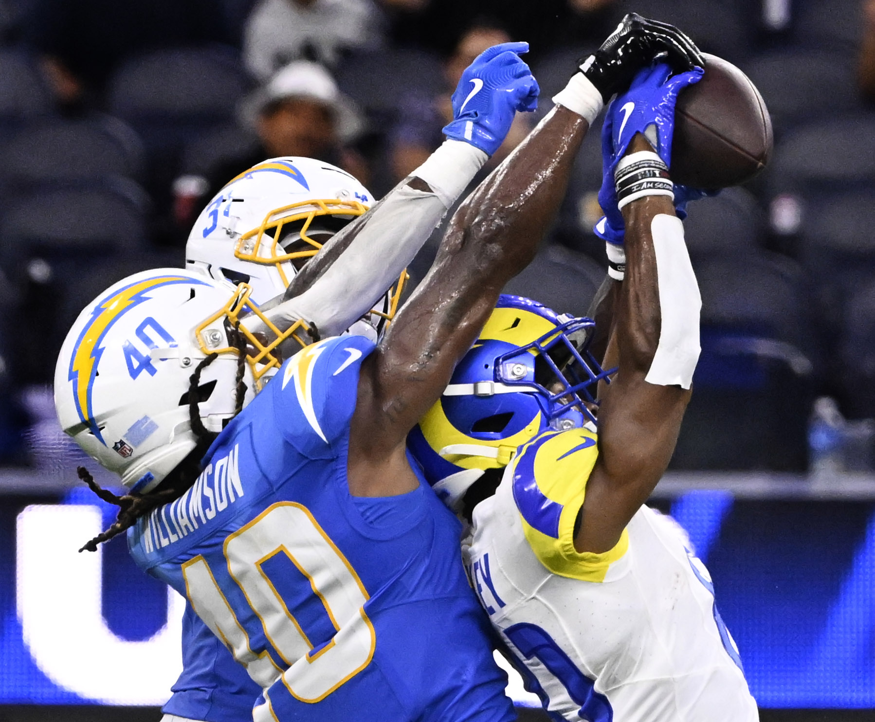 Wide receiver Brennan Presley #81 of the Rams catches a...