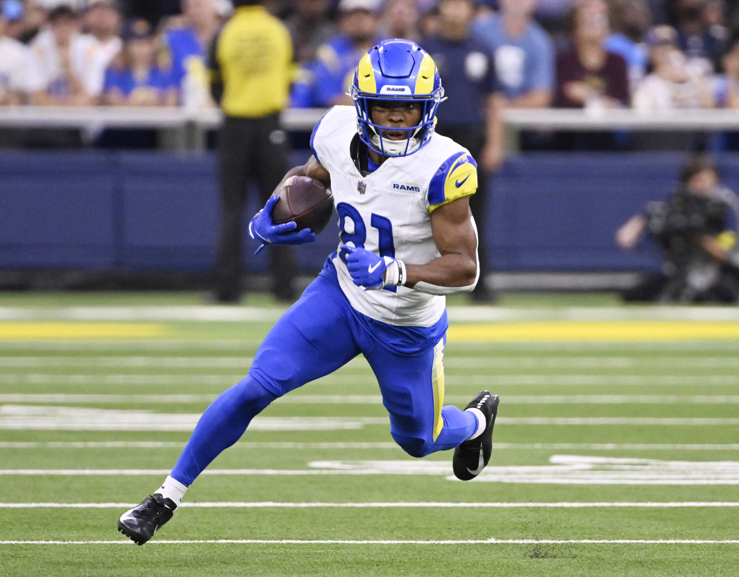 Wide receiver Brennan Presley #81 of the Rams catches pass...