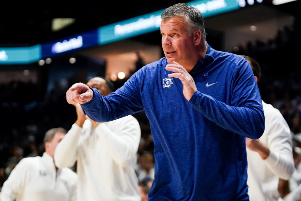Creighton Bluejays head coach Greg McDermott coaches players in the first half of a NCAA men’s basketball game between the Xavier Musketeers and Creighton Bluejays, Saturday, March 1, 2025, at Cintas Center in Cincinnati. © Frank Bowen IV/The Enquirer / USA TODAY NETWORK via Imagn Images