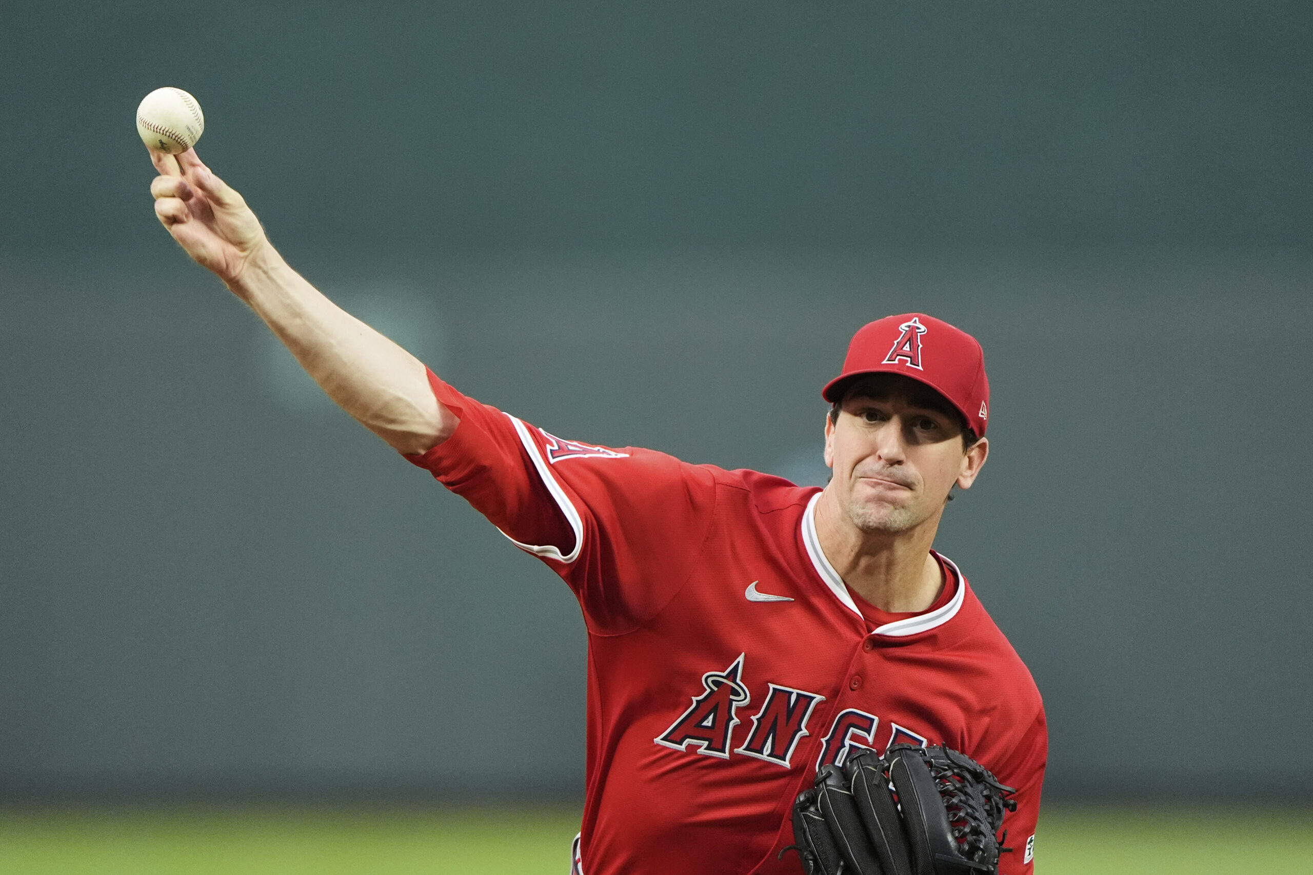 Angels starting pitcher Kyle Hendricks throws to the plate during...