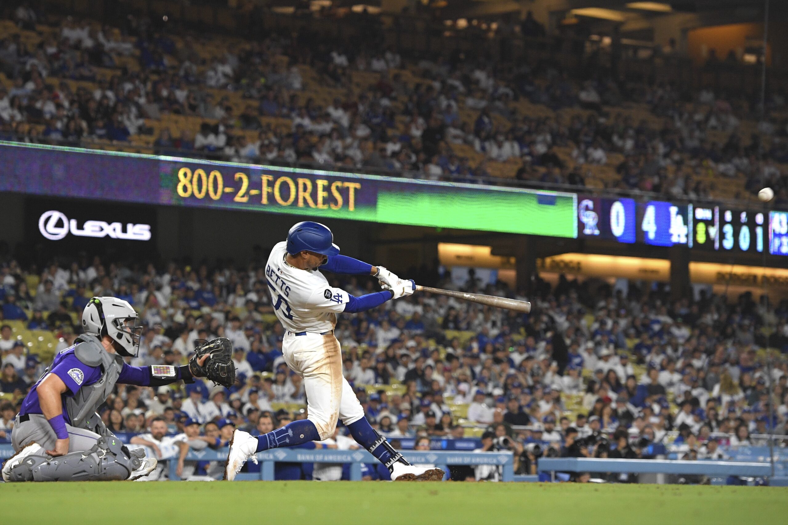 The Dodgers’ Mookie Betts hits a grand slam off of...