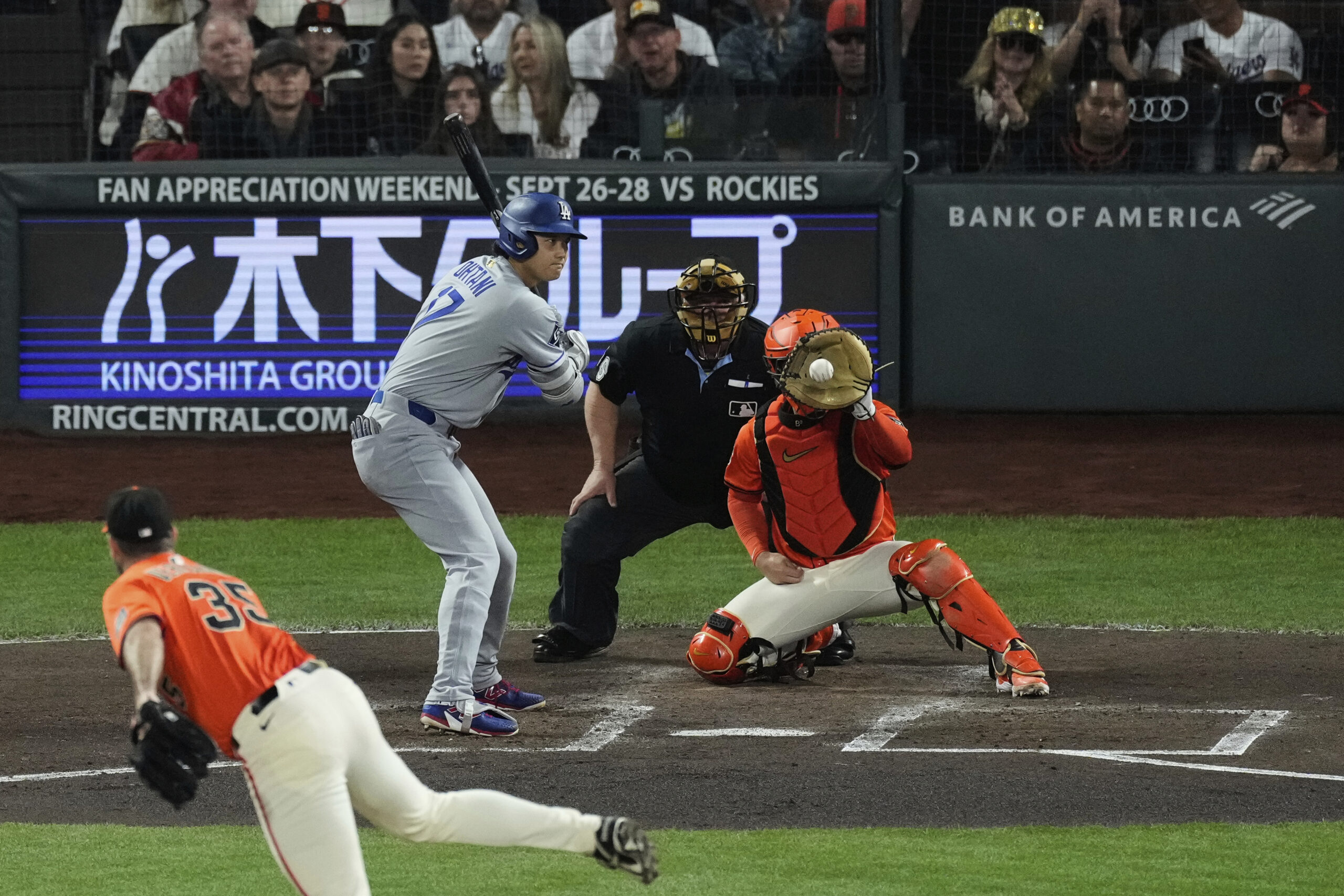 Dodgers star Shohei Ohtani takes a pitch for ball four...