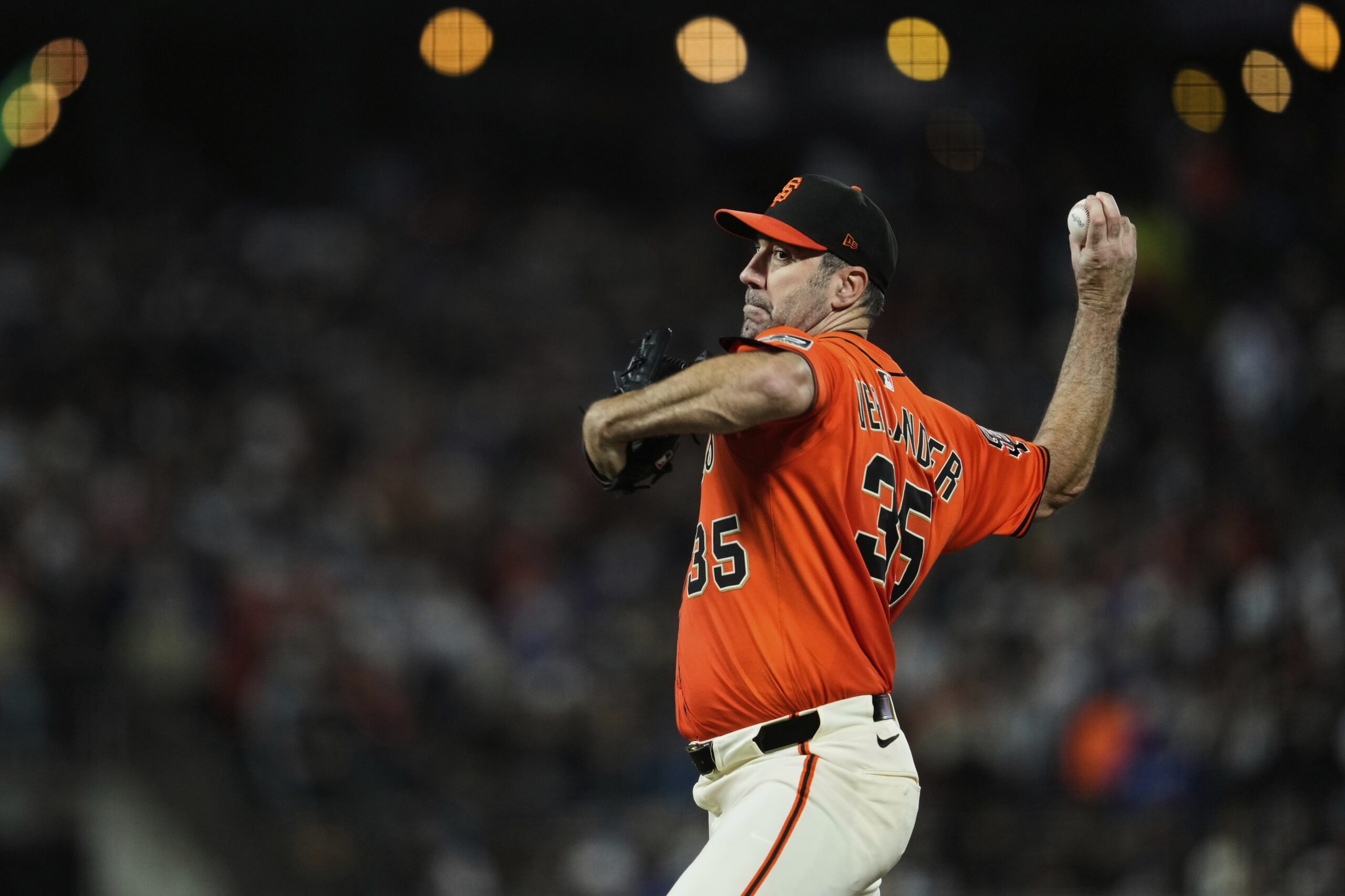 San Francisco Giants starting pitcher Justin Verlander throws to the...