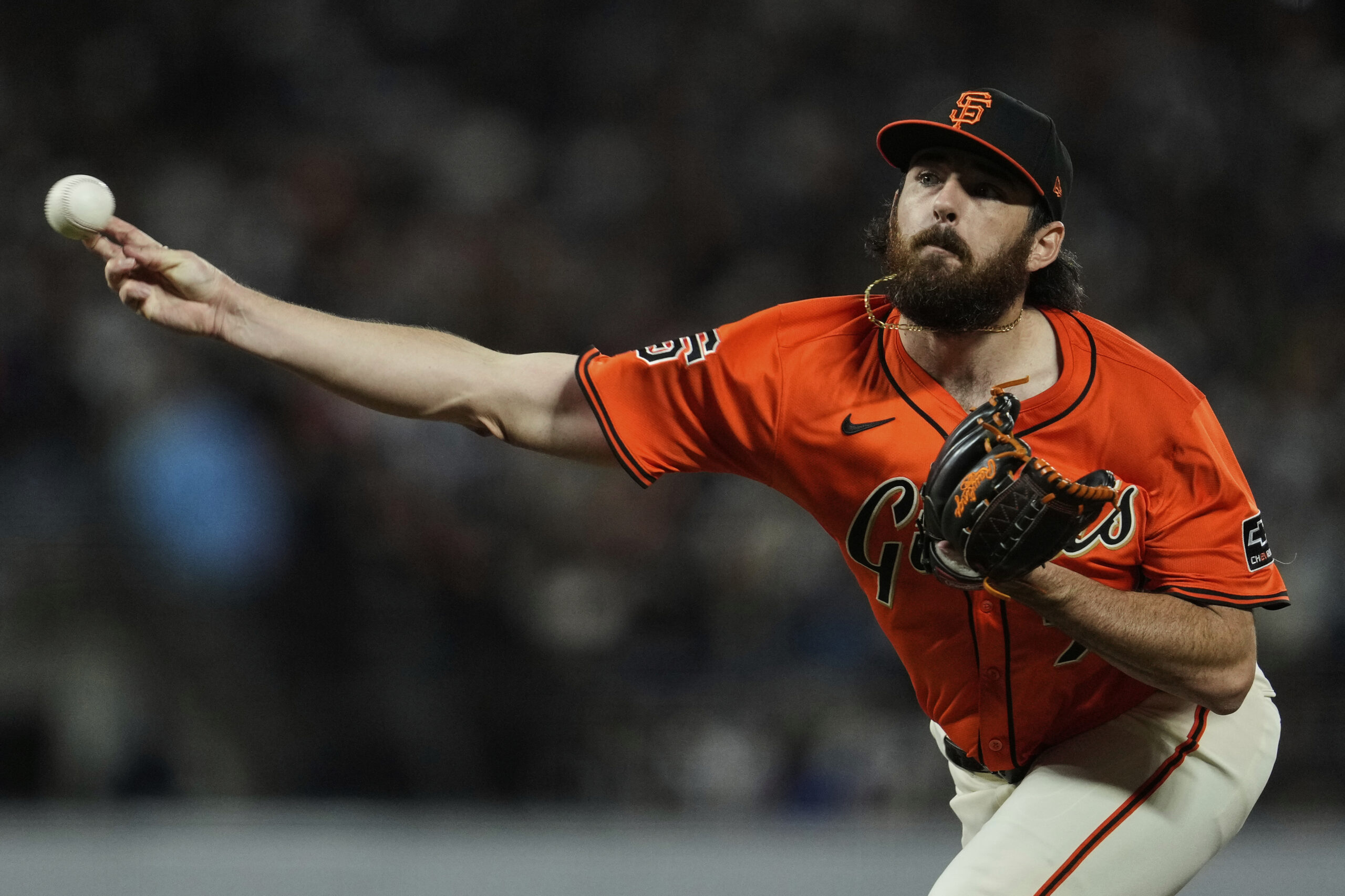 San Francisco Giants relief pitcher Ryan Walker throws to the...
