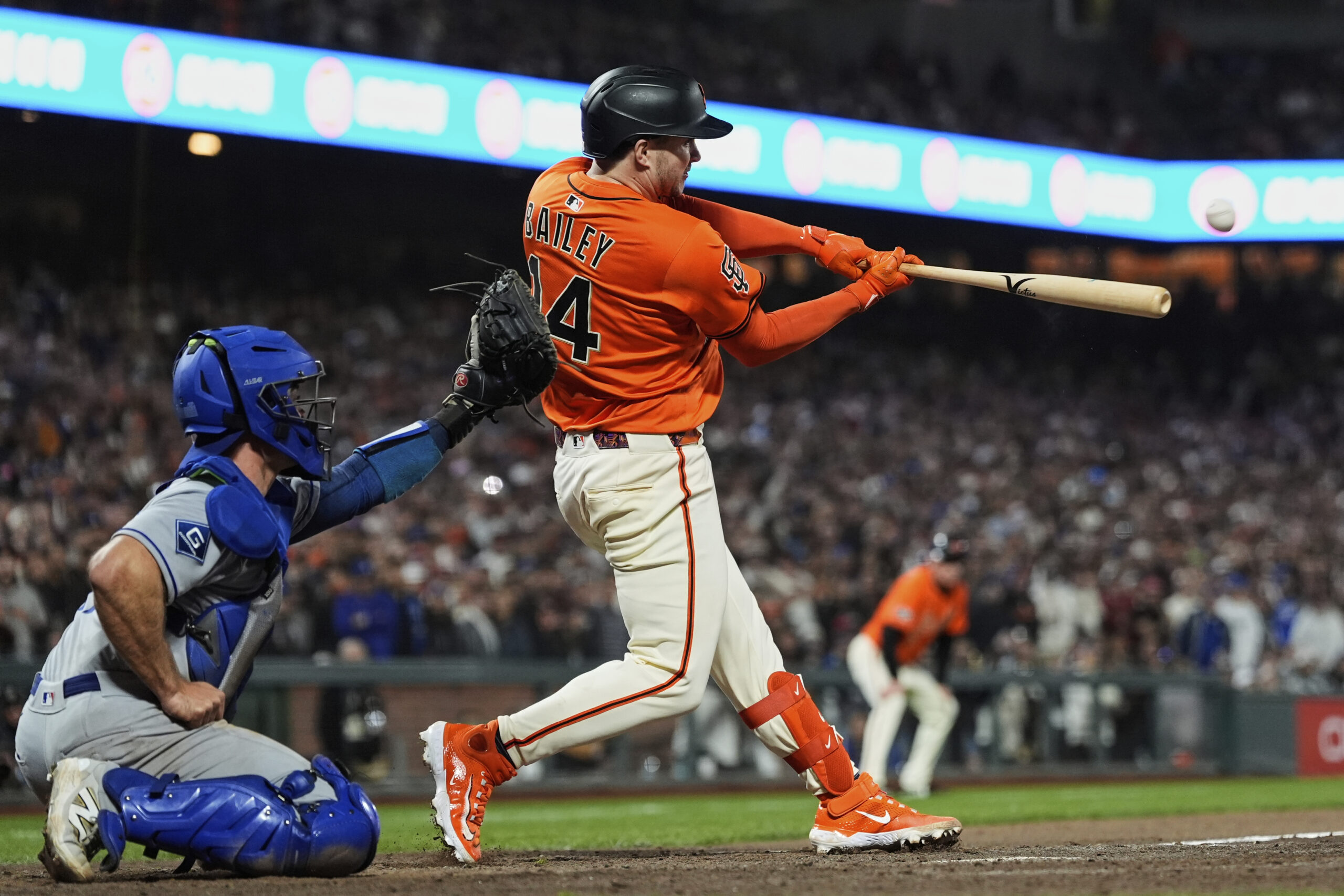 The San Francisco Giants’ Patrick Bailey hits a game-wining grand...