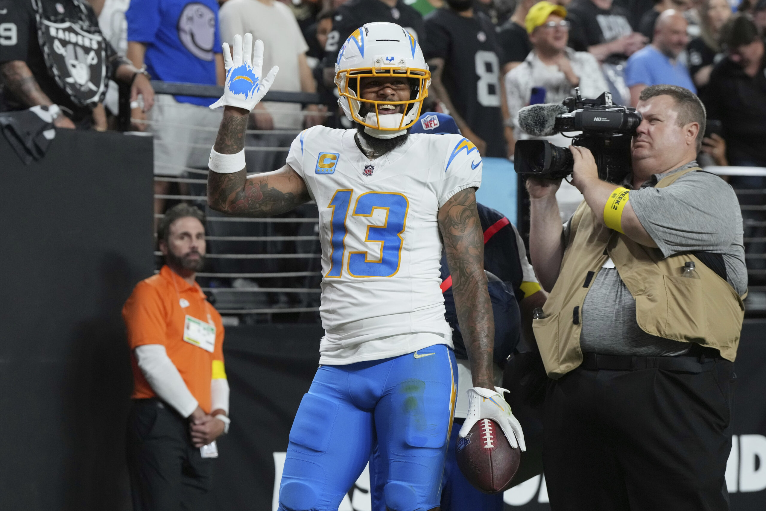 Chargers wide receiver Keenan Allen celebrates after scoring a touchdown...