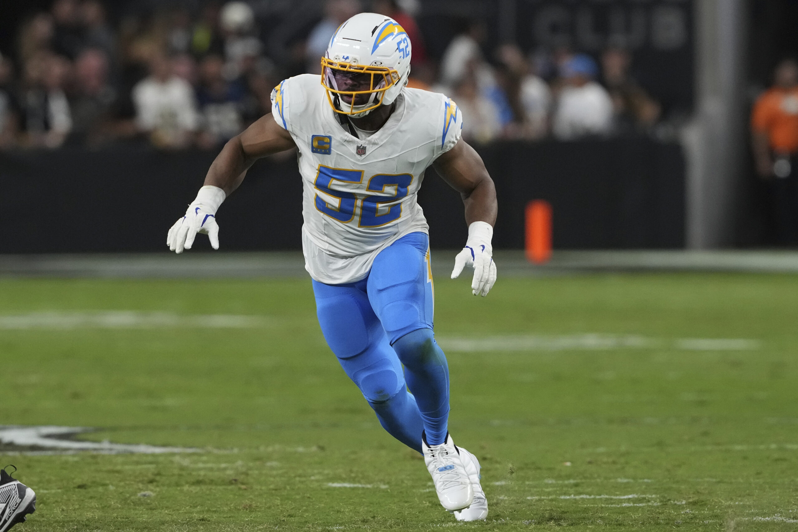 Chargers linebacker Khalil Mack plays against the Las Vegas Raiders...