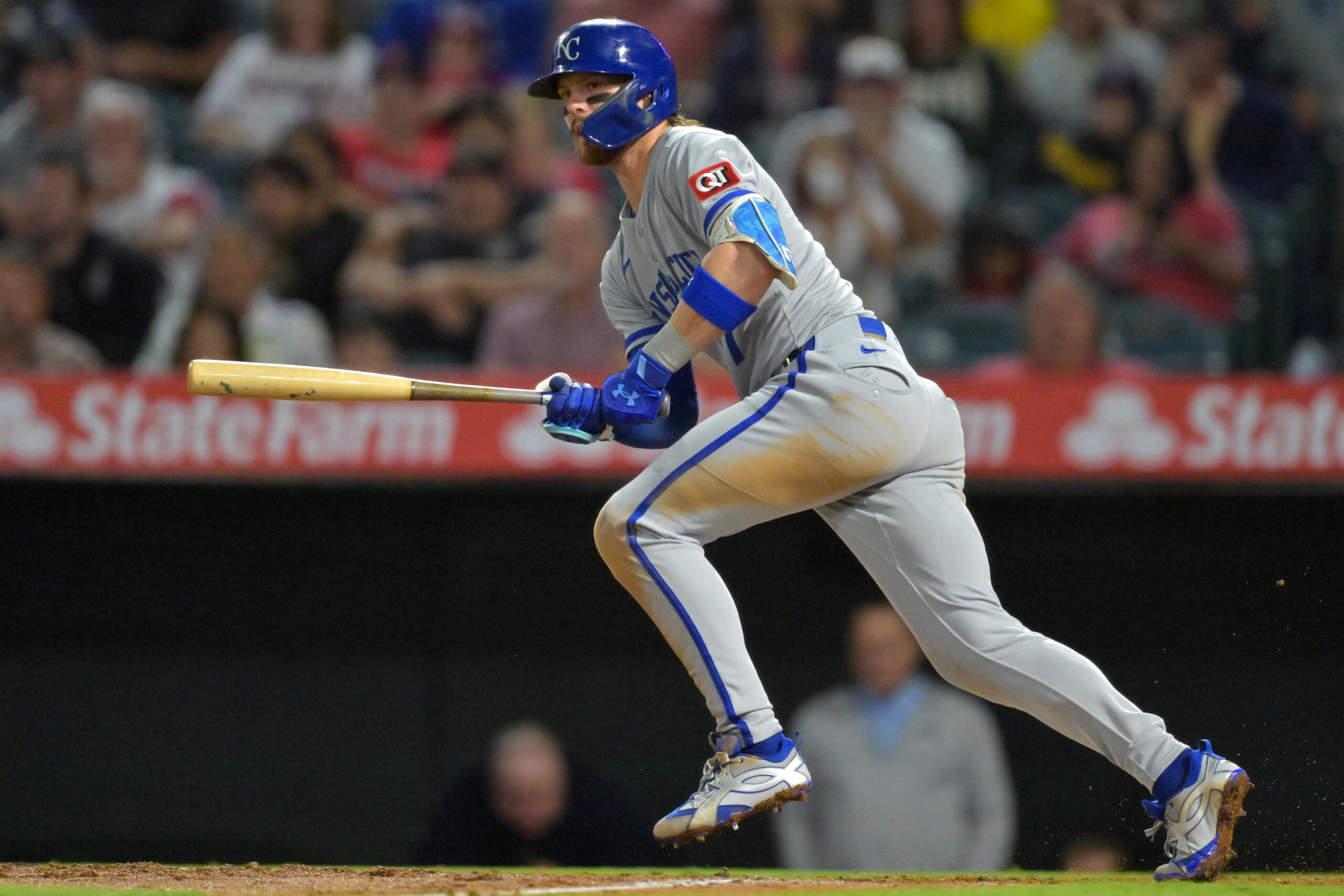 The Kansas City Royals’ Bobby Witt Jr. hits an RBI...