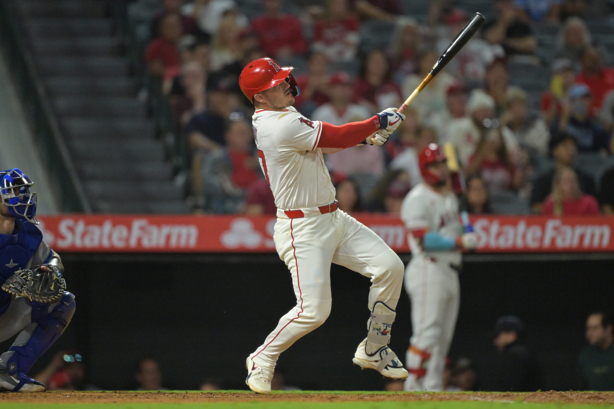 Angels star Mike Trout hits a two-run home run during...