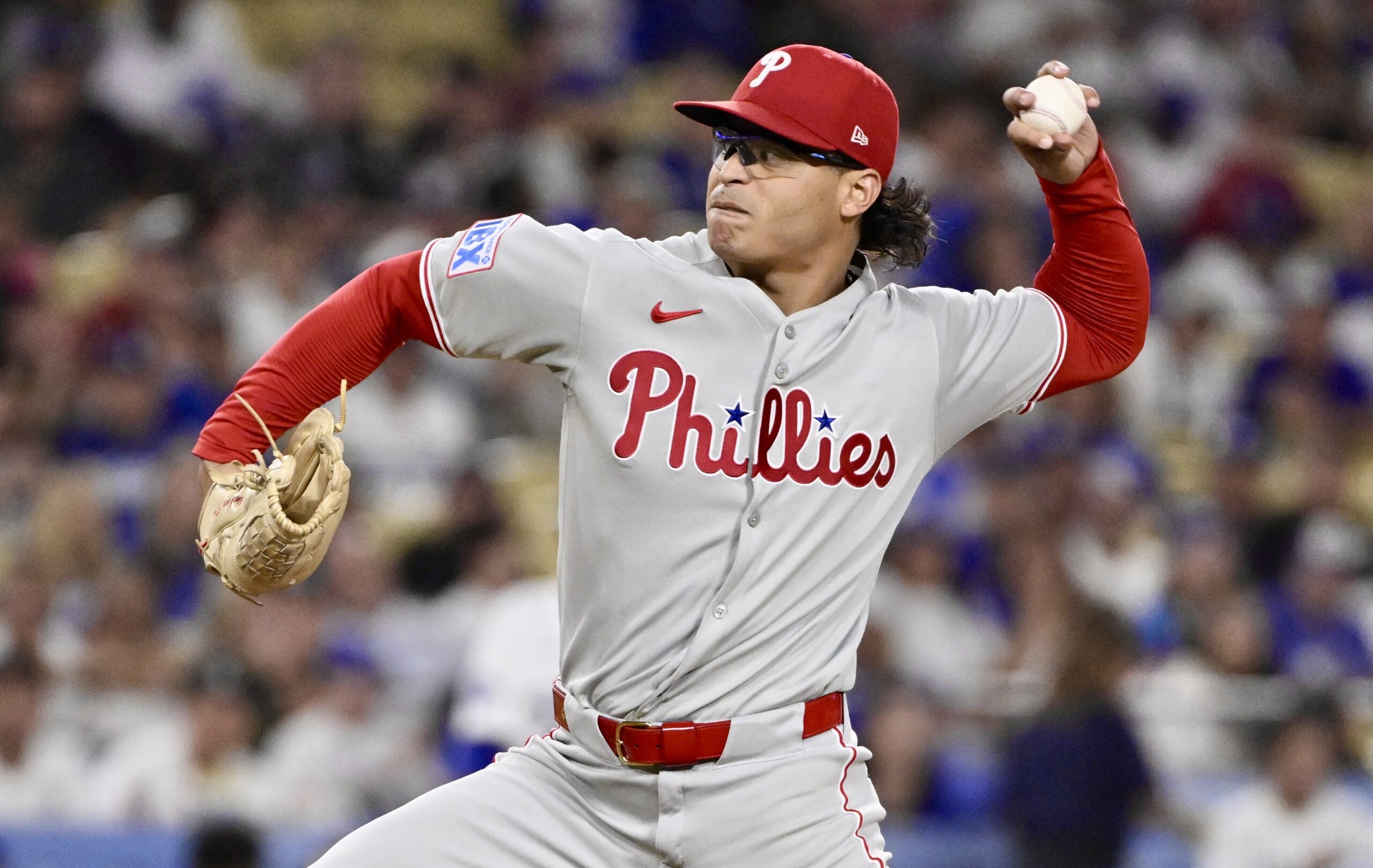 Philadelphia Phillies starting pitcher Jesus Luzardo throws to the plate...