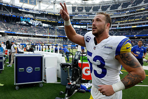 INGLEWOOD, CALIFORNIA - SEPTEMBER 07: Nate Landman #53 of the Los Angeles Rams leaves the field after forcing a fourth quarter fumble against the Houston Texans at SoFi Stadium on September 07, 2025 in Inglewood, California. (Photo by Harry How/Getty Images) Nate Landman, Rams, Texans