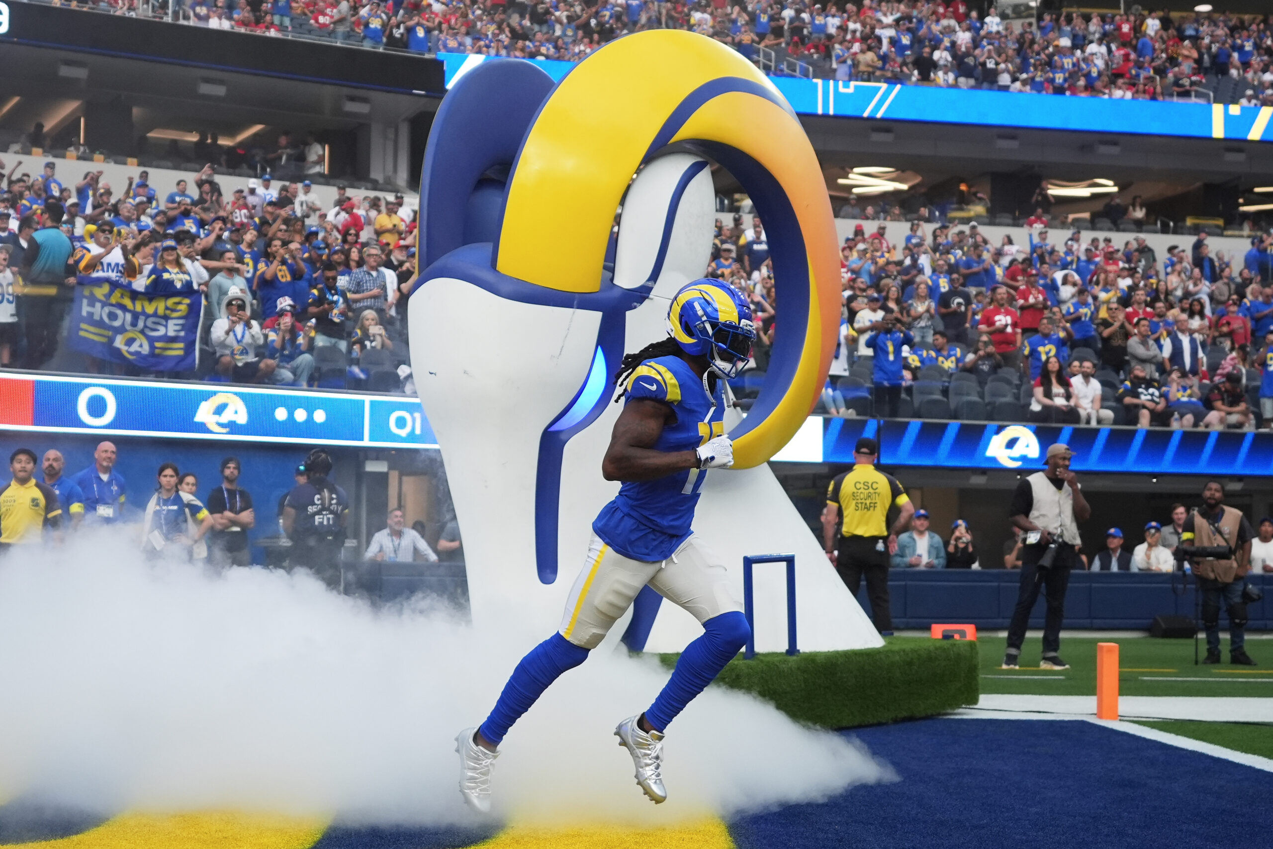 Rams wide receiver Davante Adams is introduced before an NFL...