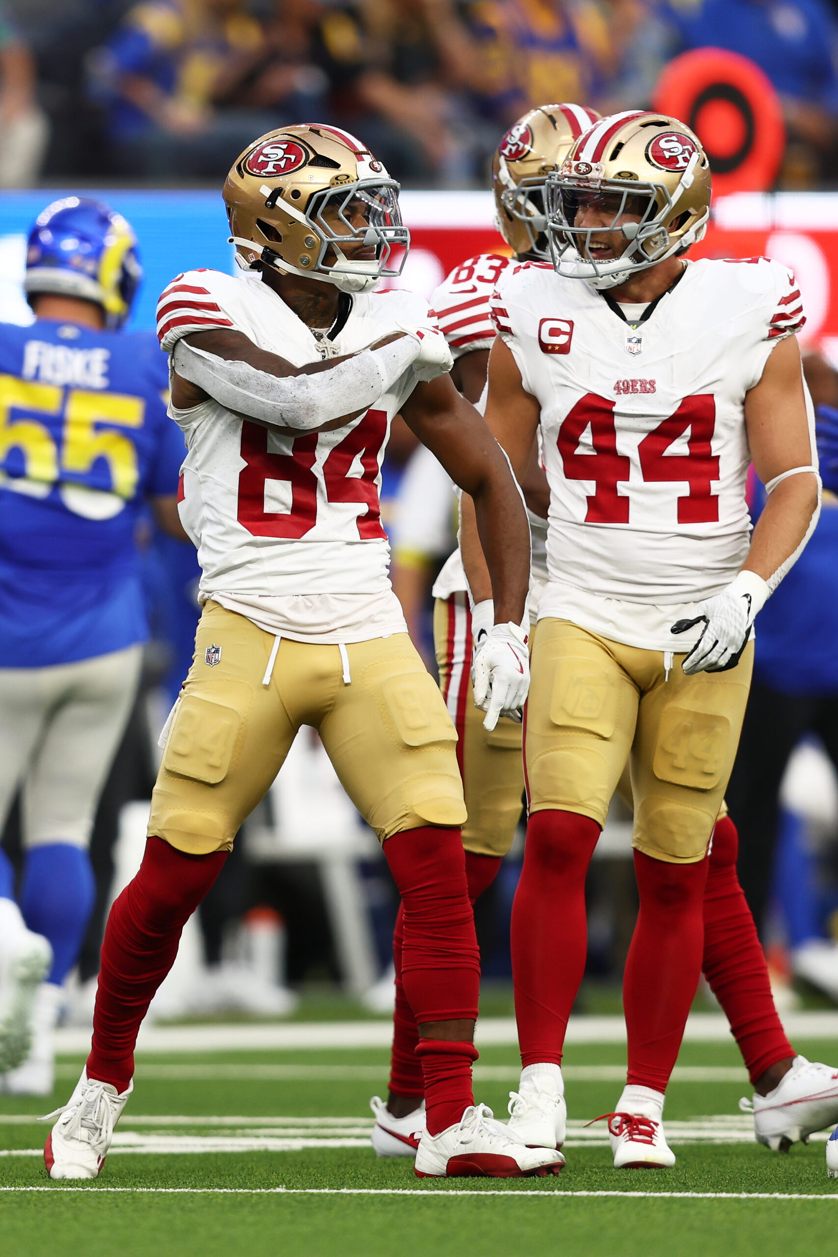 San Francisco 49ers wide receiver Kendrick Bourne (84) celebrates after...