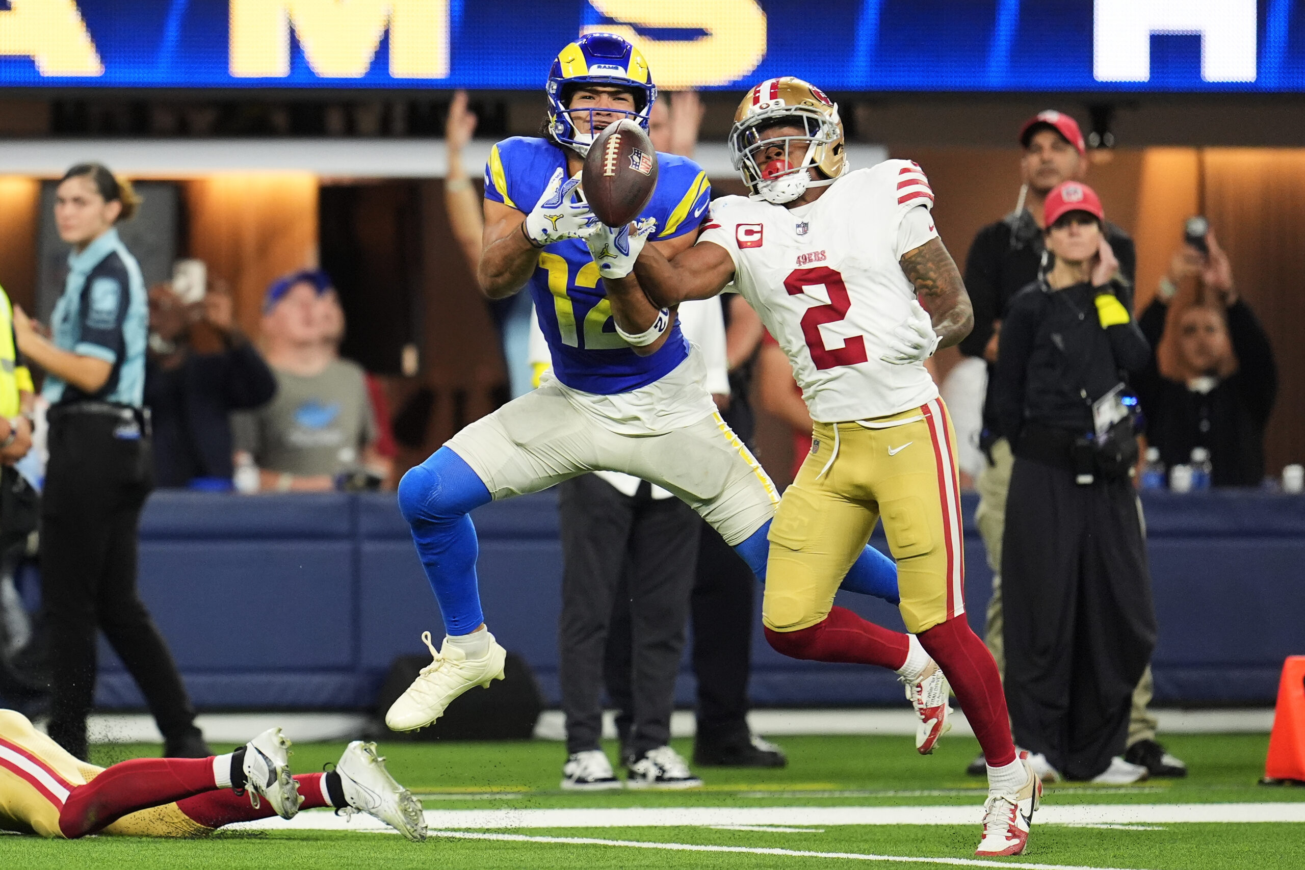 San Francisco 49ers cornerback Deommodore Lenoir (2) breaks up a...