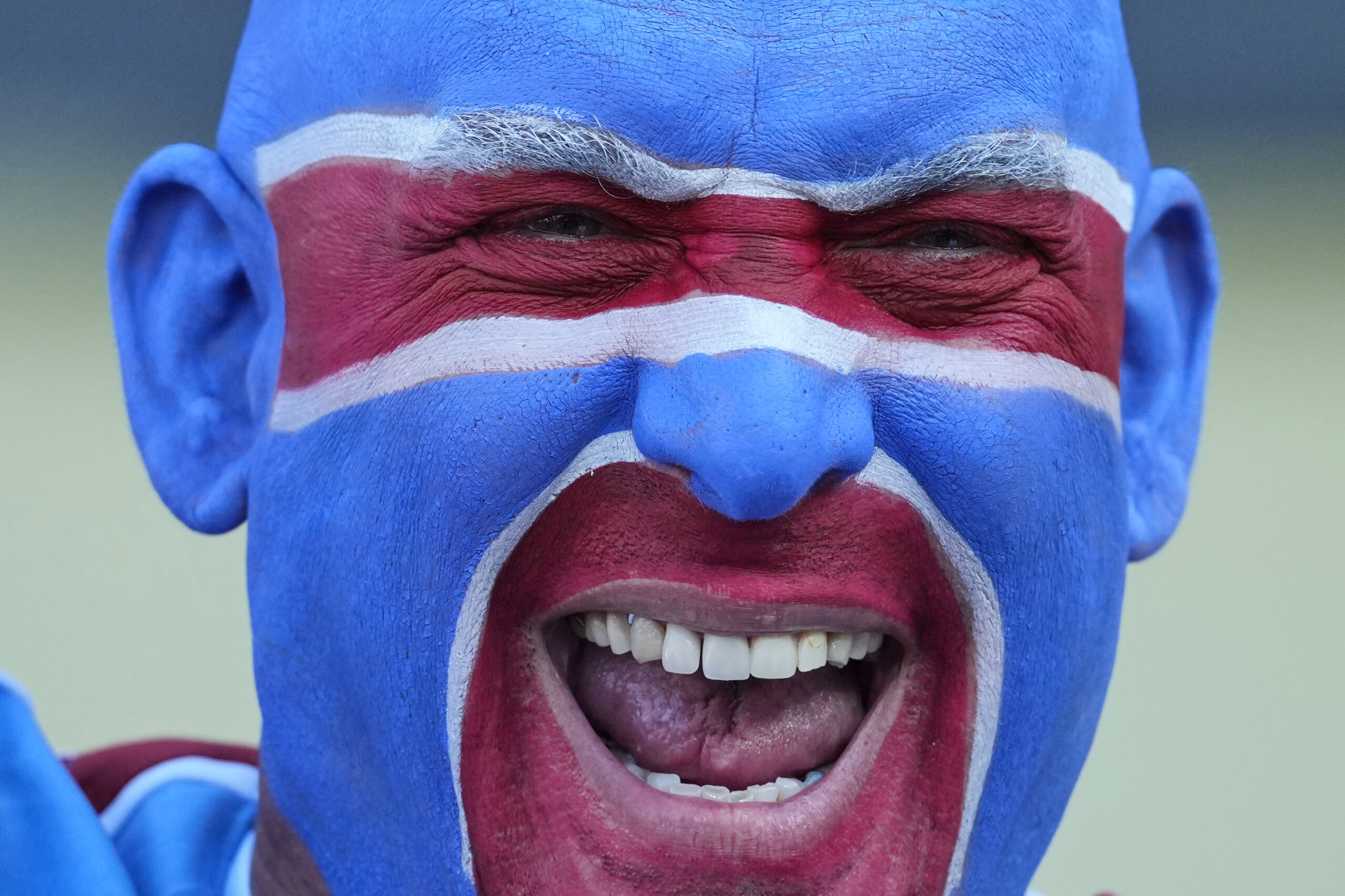 A Philadelphia Phillies fan shows his spirit before Game 3...
