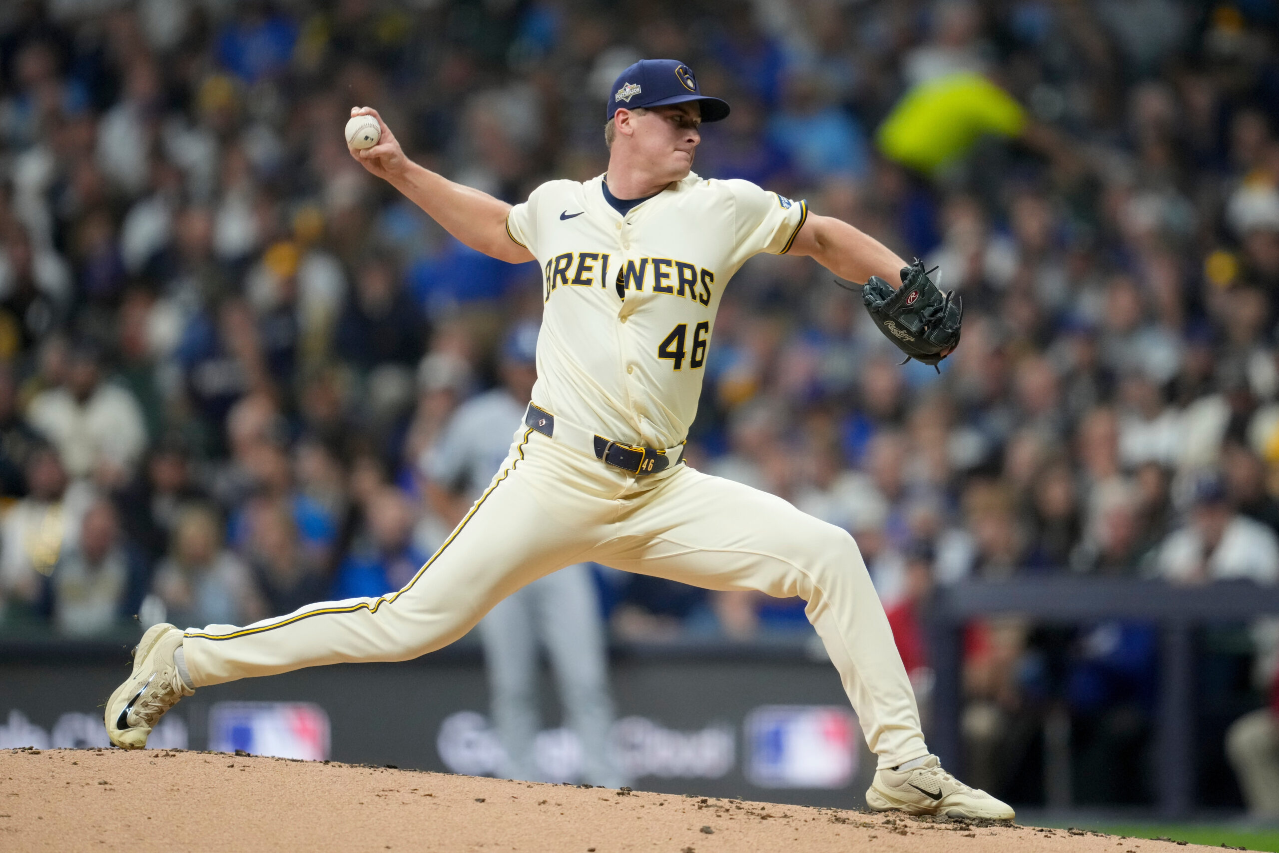 Milwaukee Brewers pitcher Quinn Priester throws against the Los Angeles...