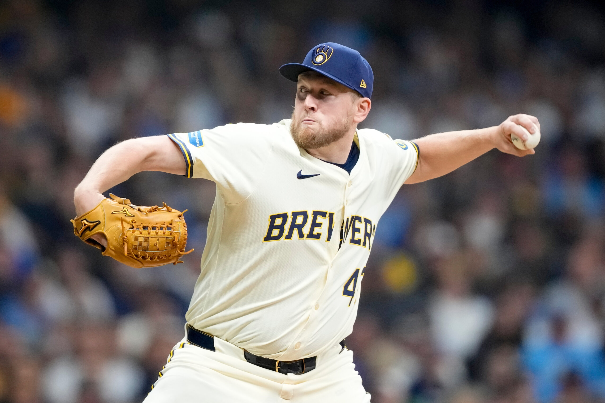 Milwaukee Brewers pitcher Jared Koenig throws against the Los Angeles...