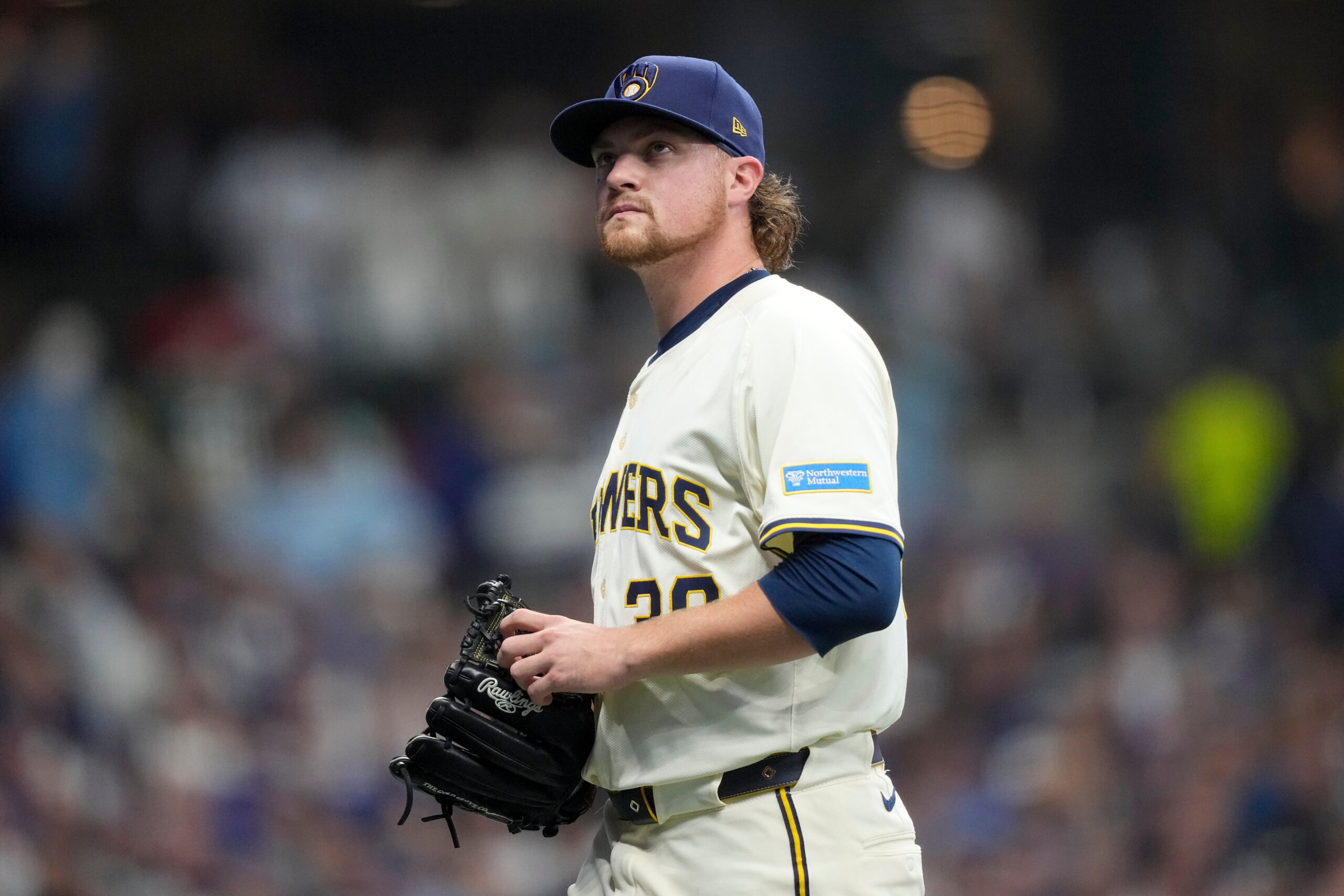 Milwaukee Brewers pitcher Chad Patrick leaves the game against the...