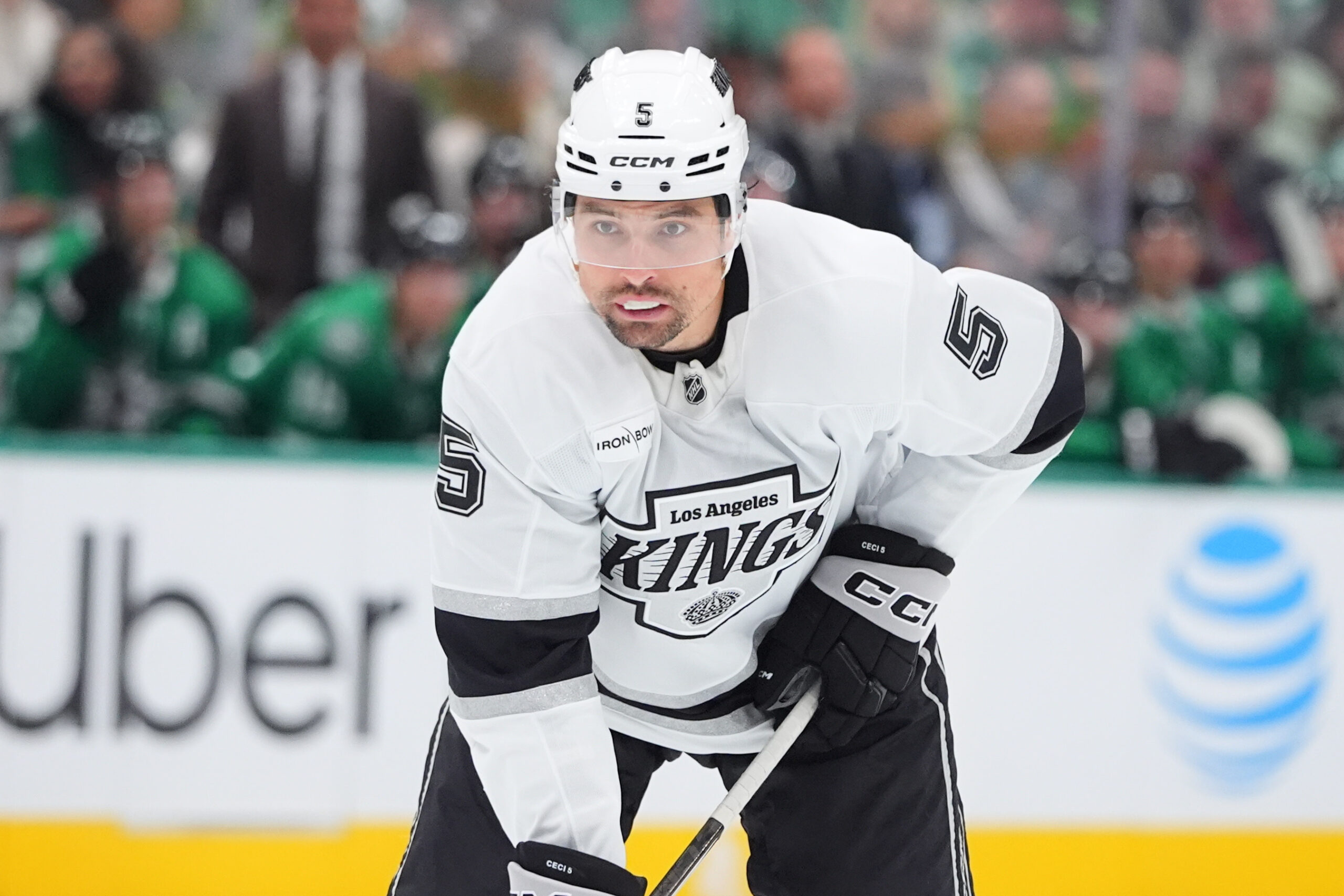 Kings defenseman Cody Ceci (5) lines up to play during...