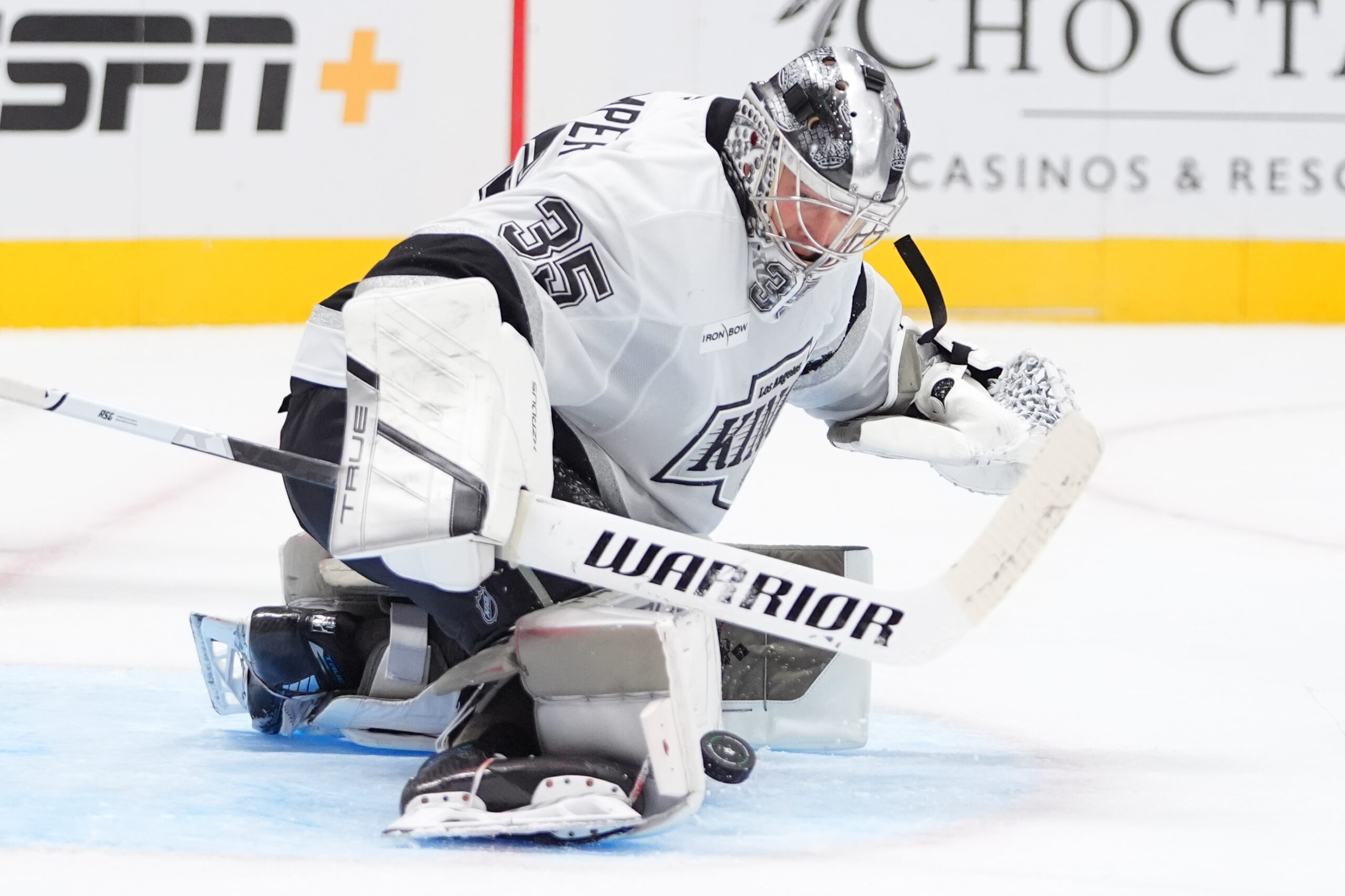 Kings goaltender Darcy Kuemper blocks a shot during the second...