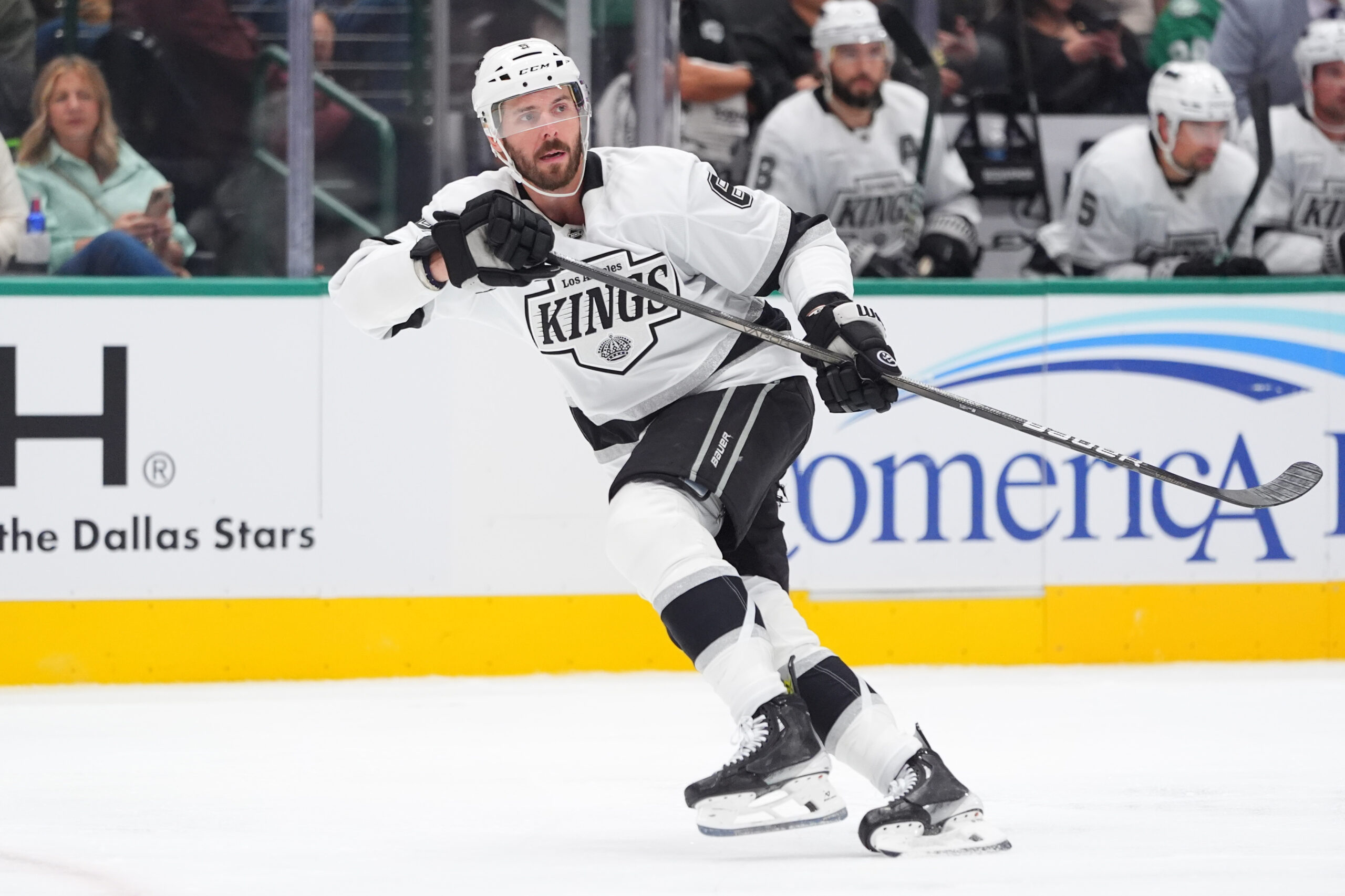 Kings right wing Adrian Kempe (9) skates during the second...