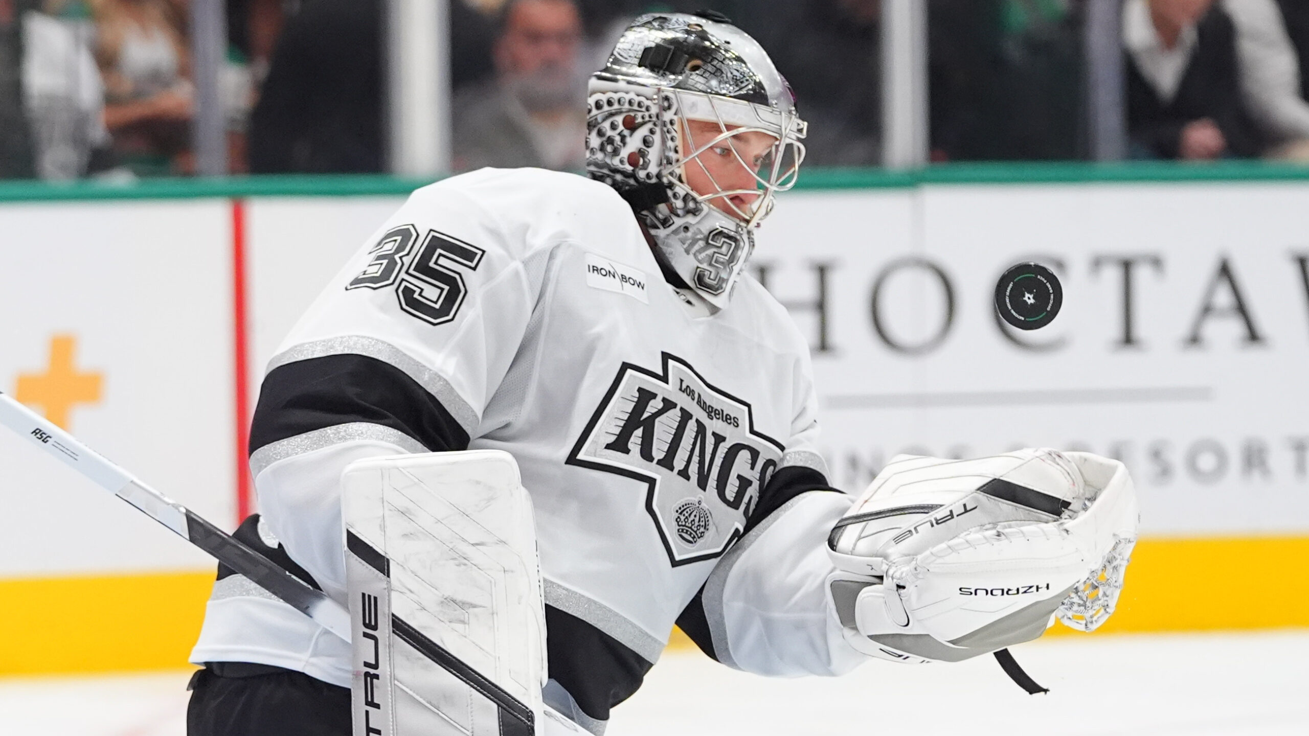 Kings goaltender Darcy Kuemper blocks a shot during the third...