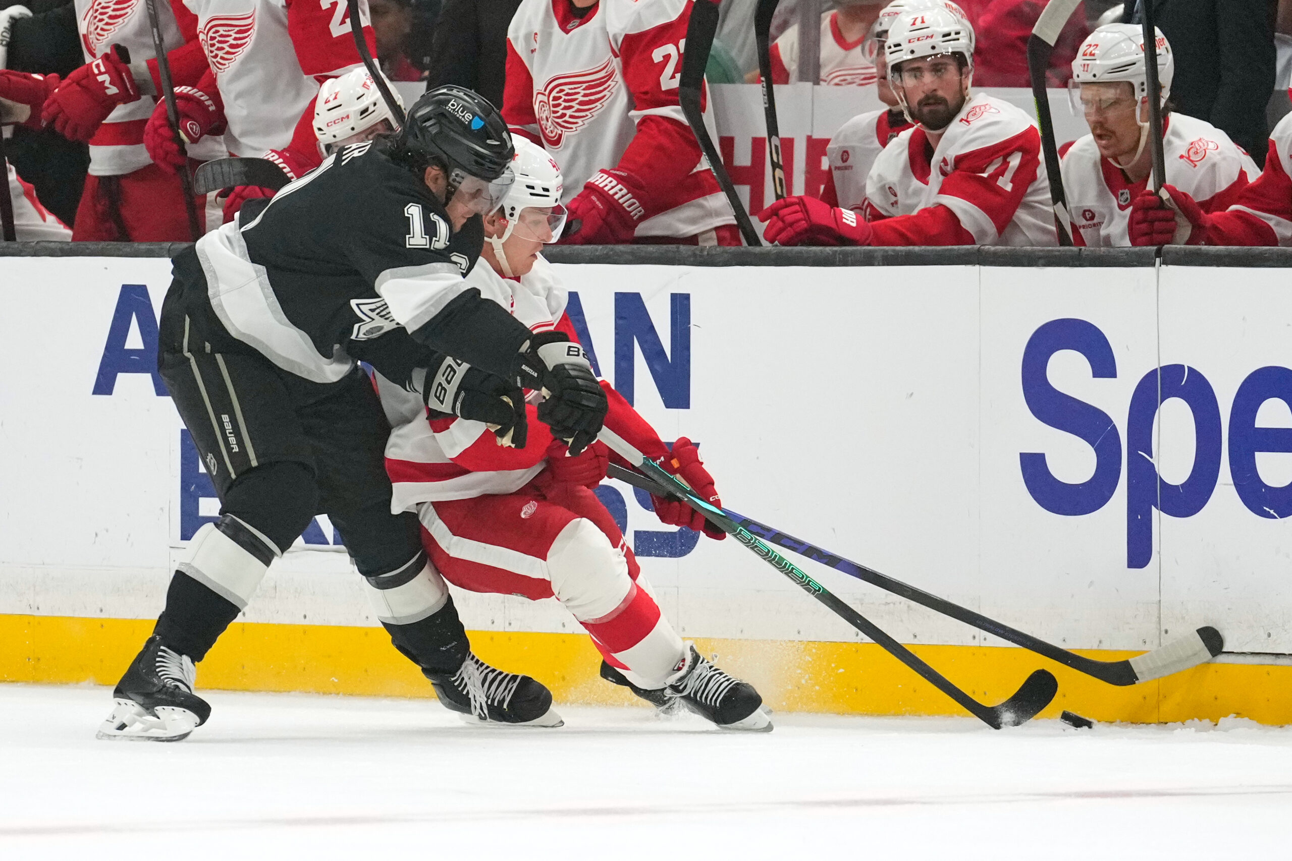 Kings center Anze Kopitar, left, and Detroit Red Wings right...