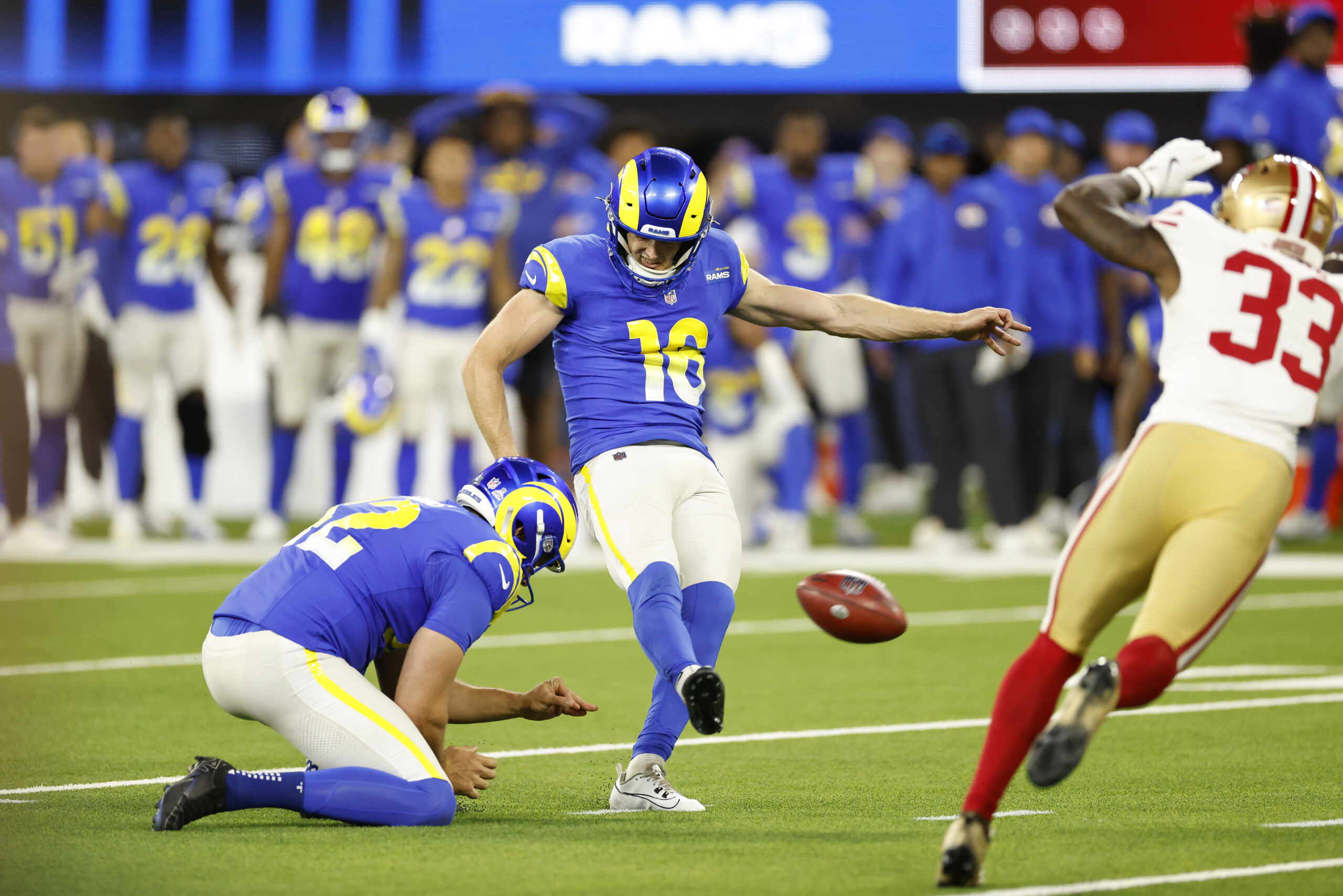 Rams place kicker Joshua Karty kicks a 48-yard field goal...