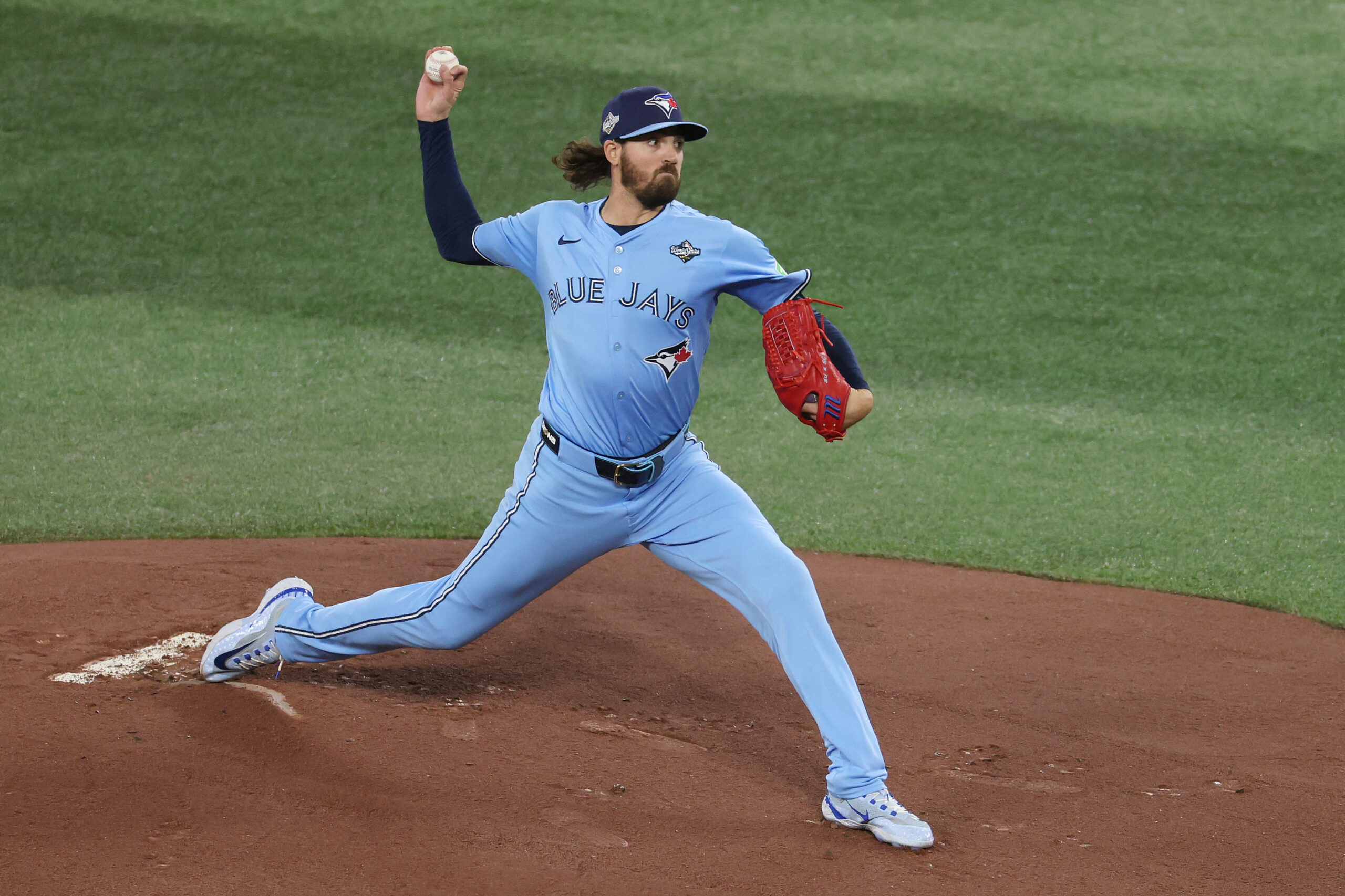 Toronto Blue Jays starting pitcher Kevin Gausman throws to the...