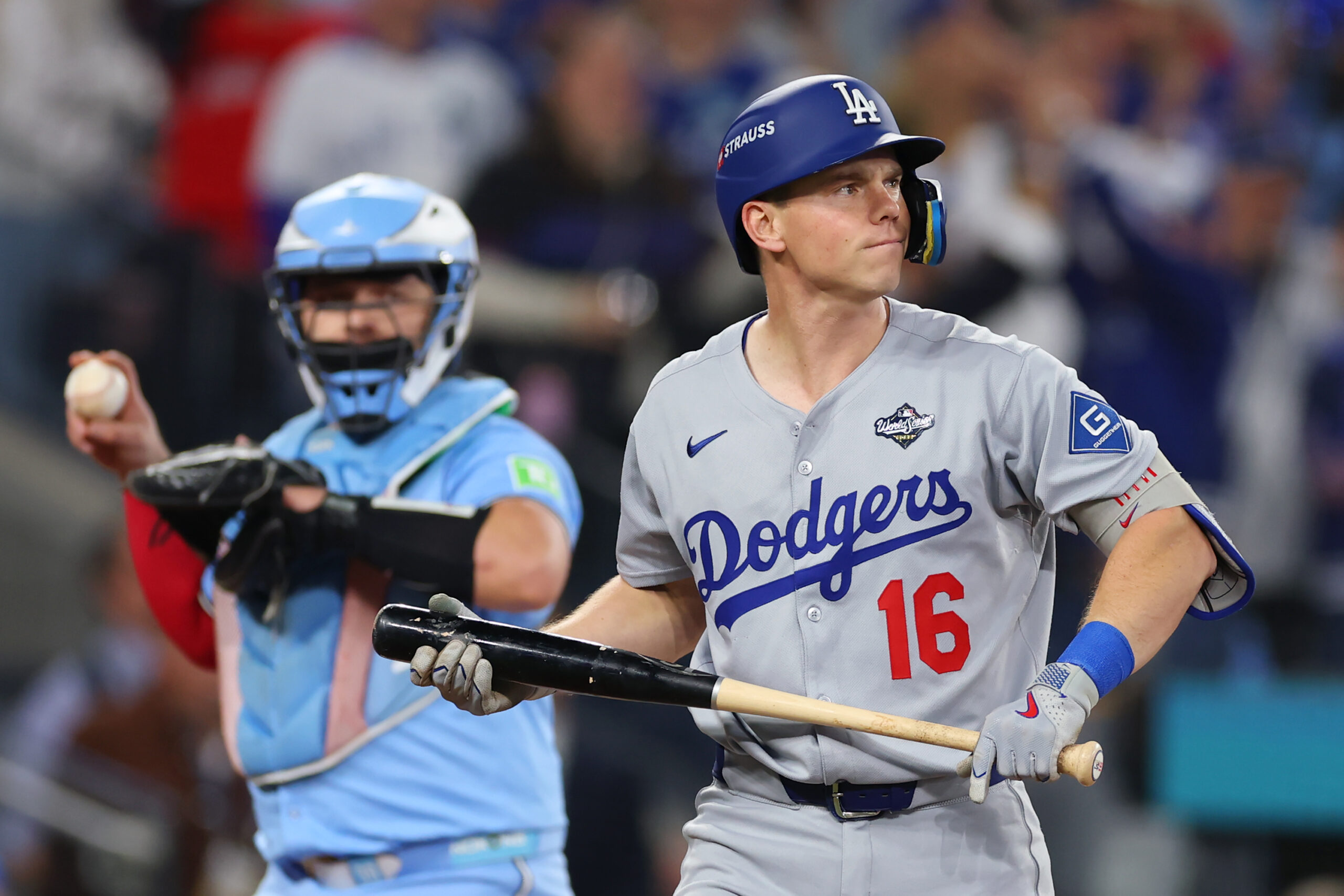 The Dodgers’ Will Smith walks back to the dugout after...