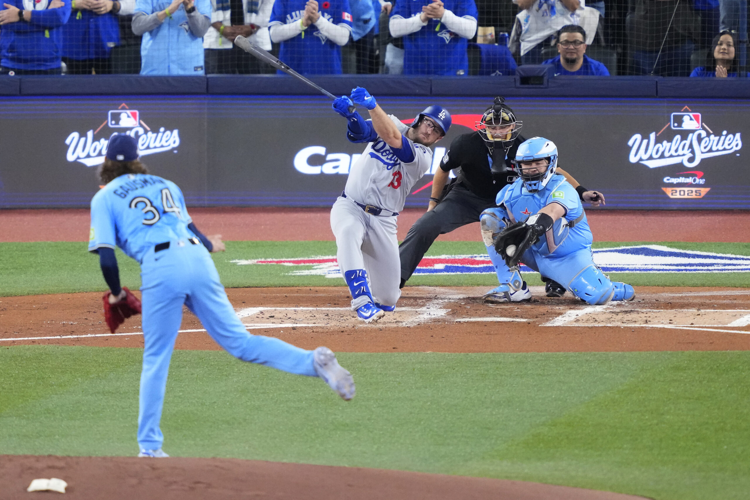 The Dodgers’ Max Muncy strikes out during the second inning...