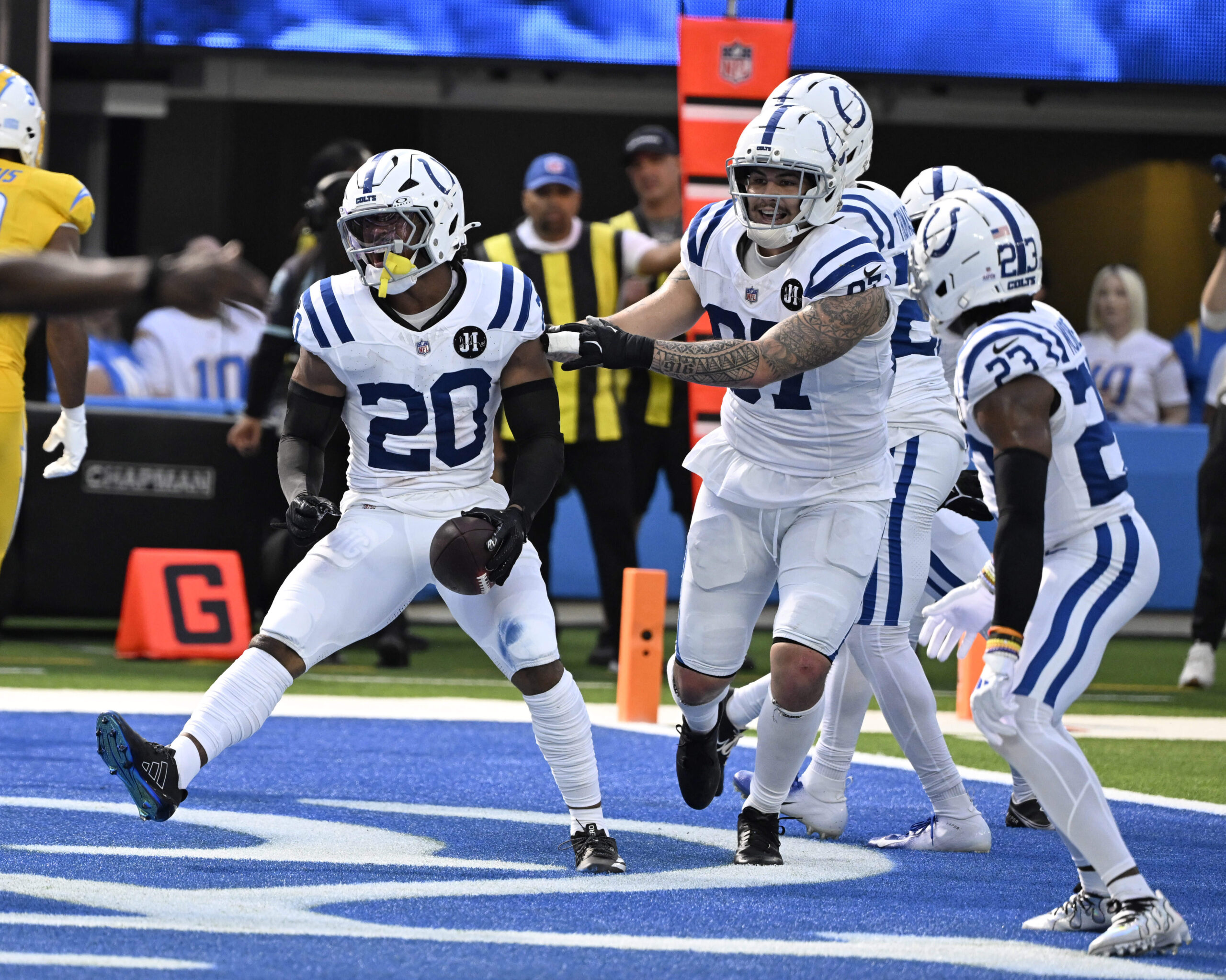 Safety Nick Cross #20 of the Indianapolis Colts reacts after...