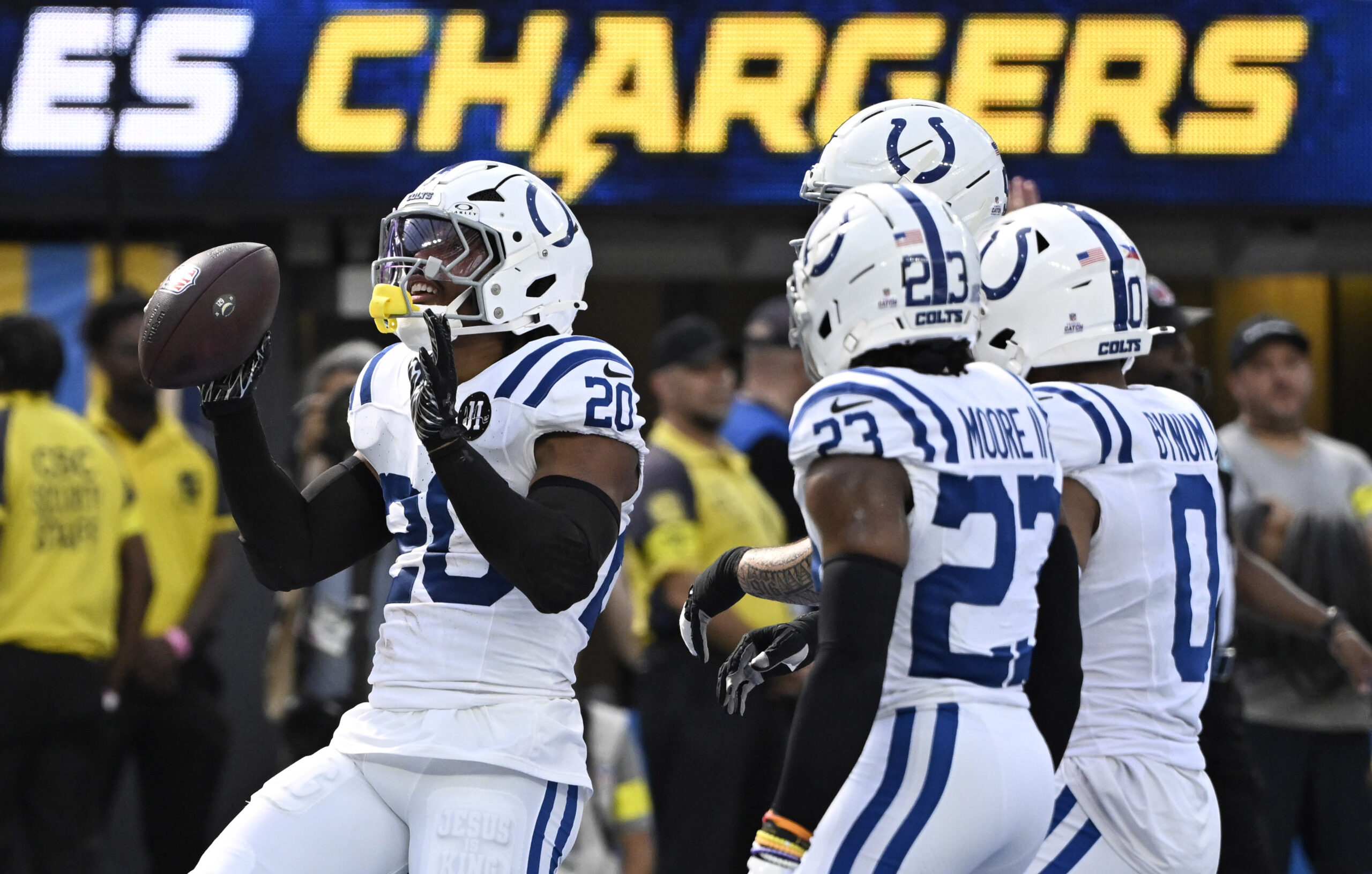 Safety Nick Cross #20 of the Indianapolis Colts reacts after...