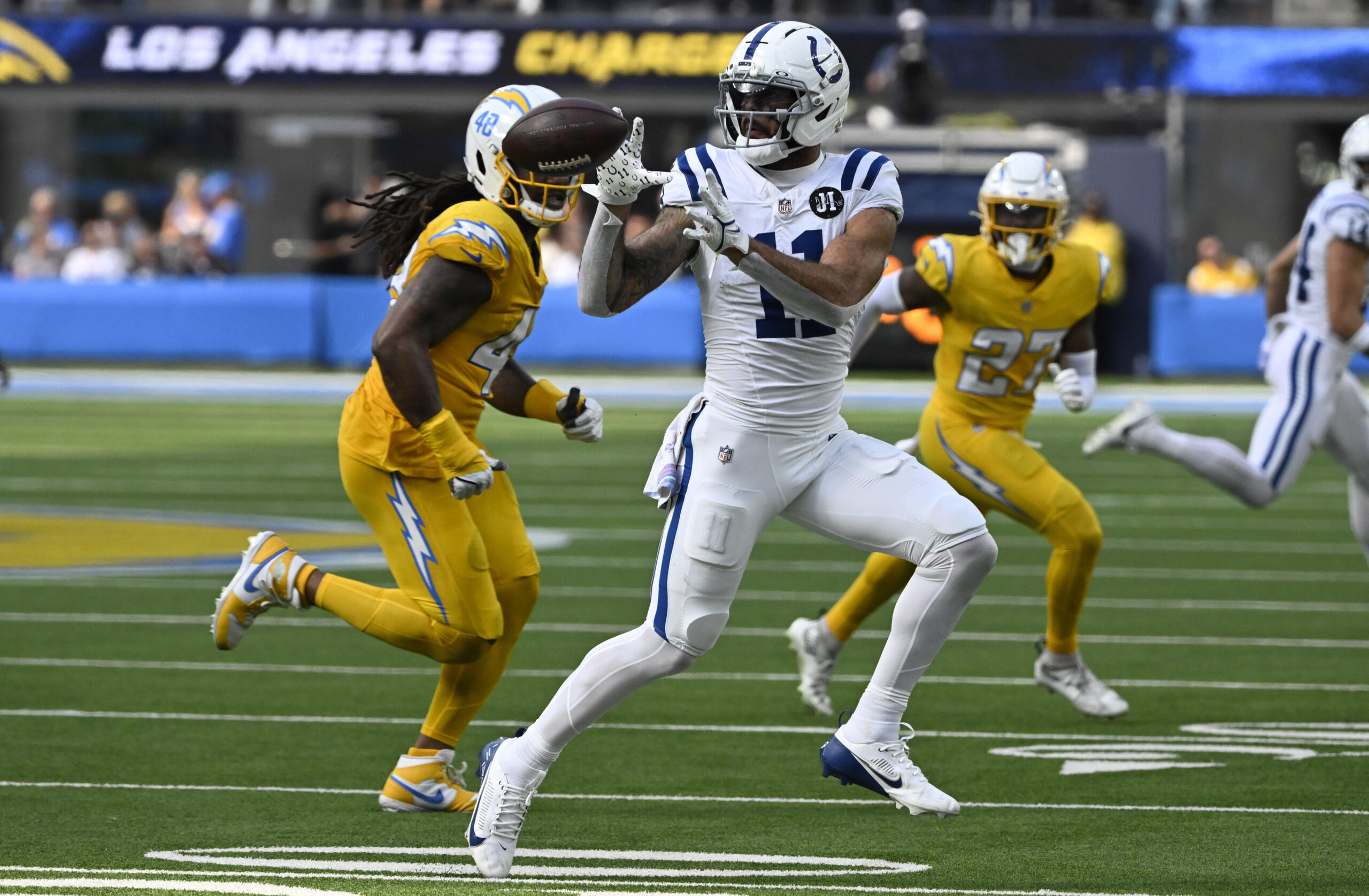Wide receiver Michael Pittman #11 of the Indianapolis Colts catches...