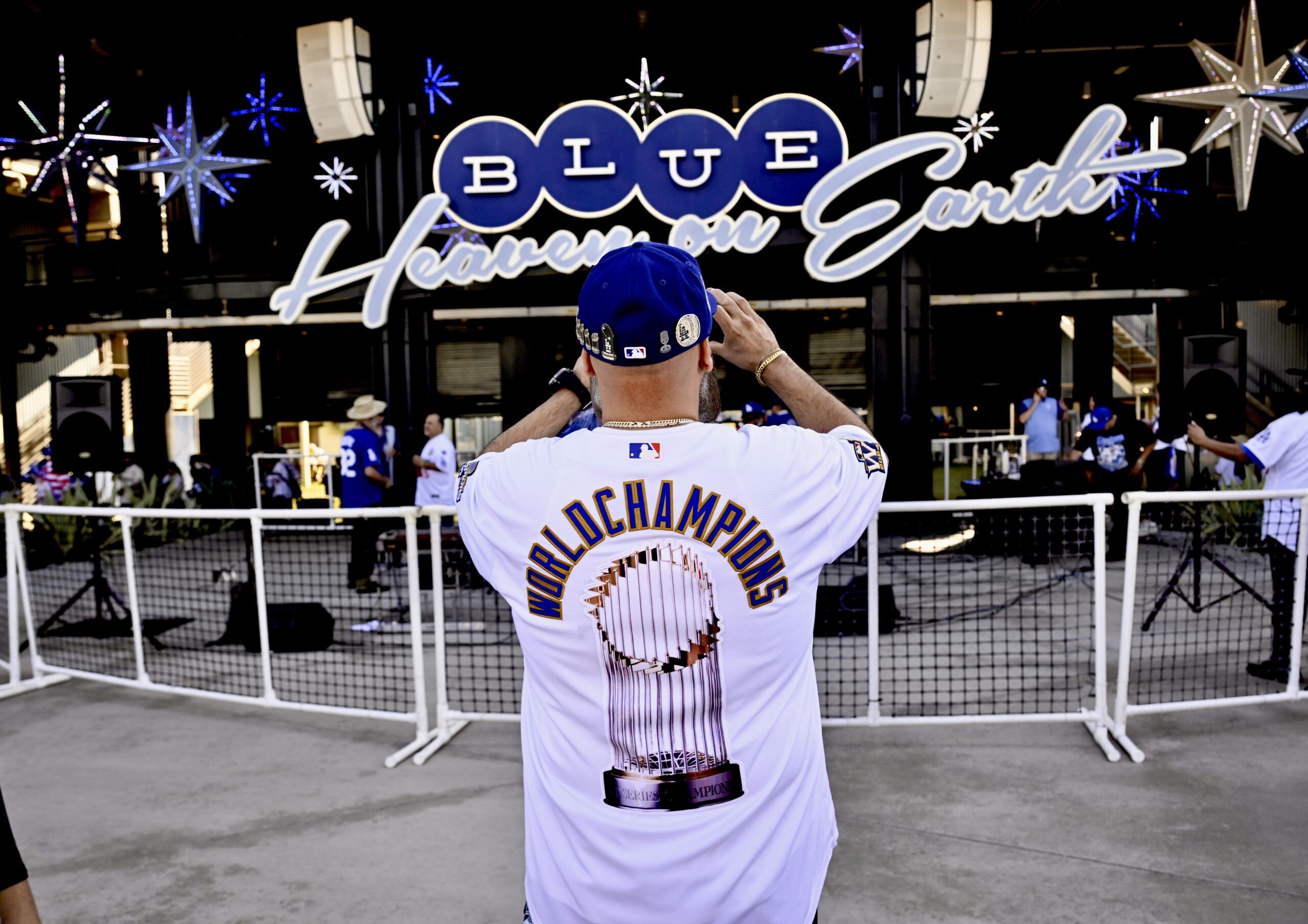 Douglas Martir of Banning, a Los Angeles Dodgers fan, takes...