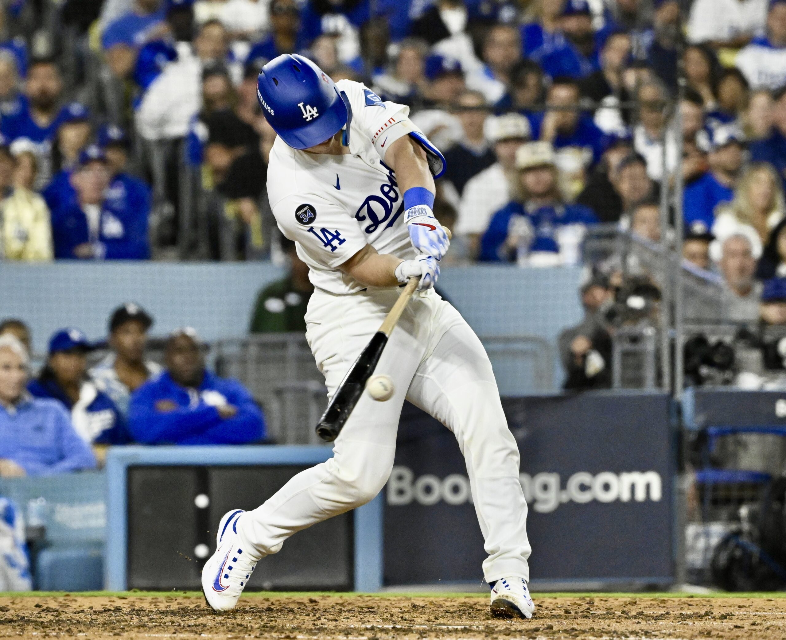 Will Smith #16 of the Los Angeles Dodgers singles against...