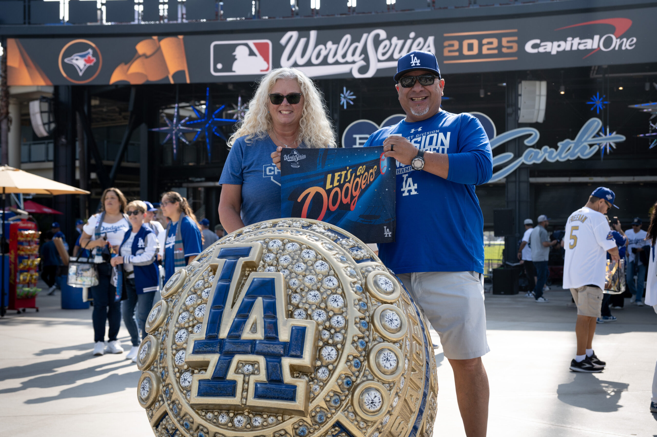 Dodger fans Ray and Rhonda Olivas came from Florida to...