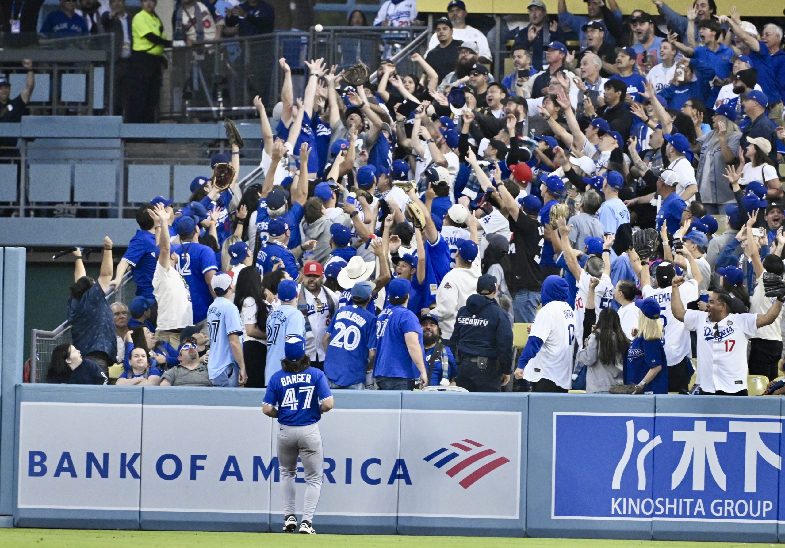 Toronto Blue Jays right fielder Addison Barger (47) watches as...