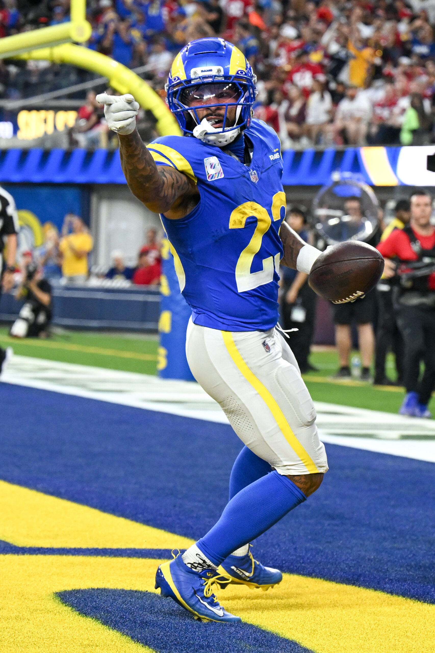Rams running back Kyren Williams celebrates his touchdown during the...