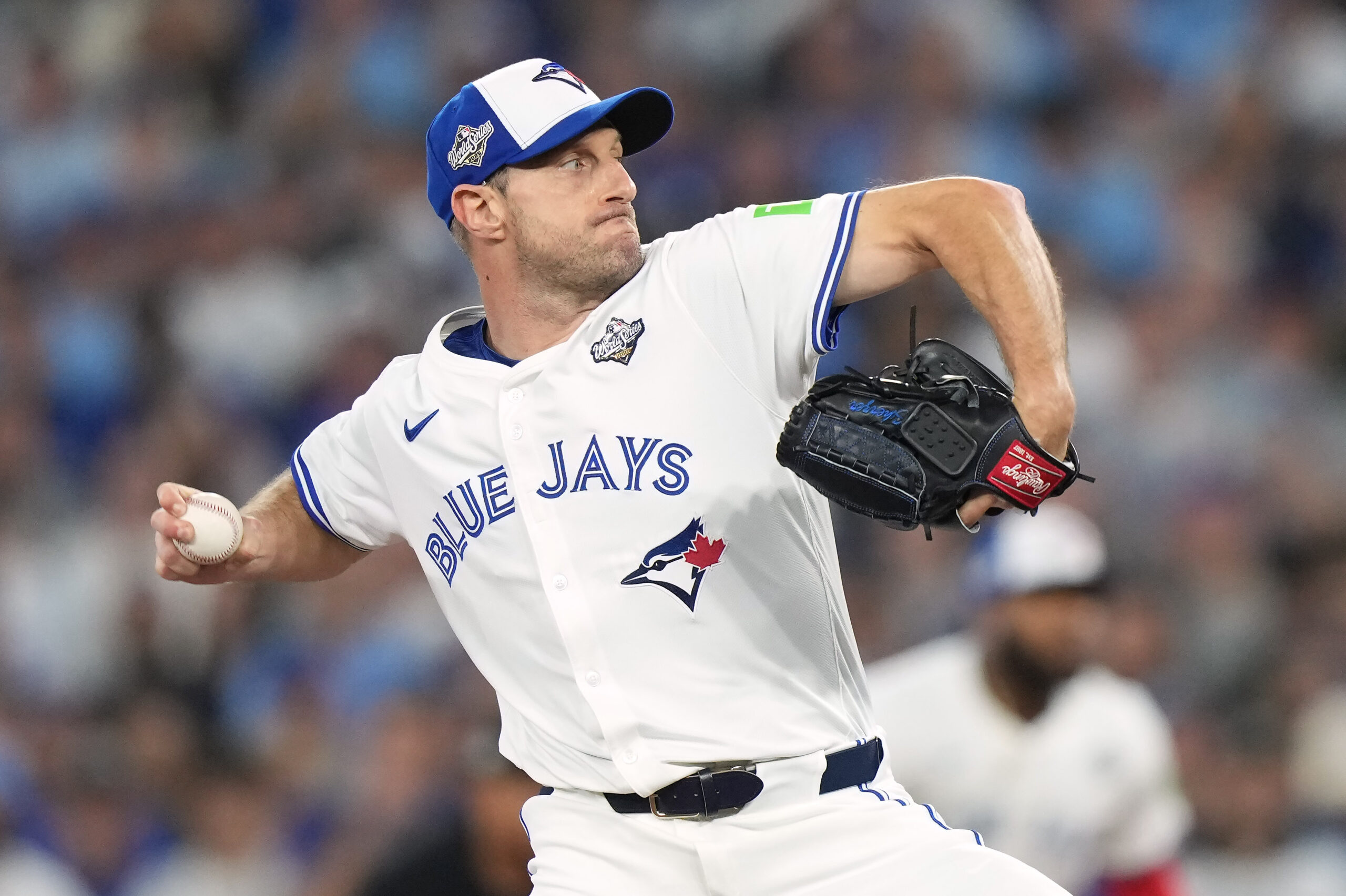Toronto Blue Jays starting pitcher Max Scherzer throws to the...