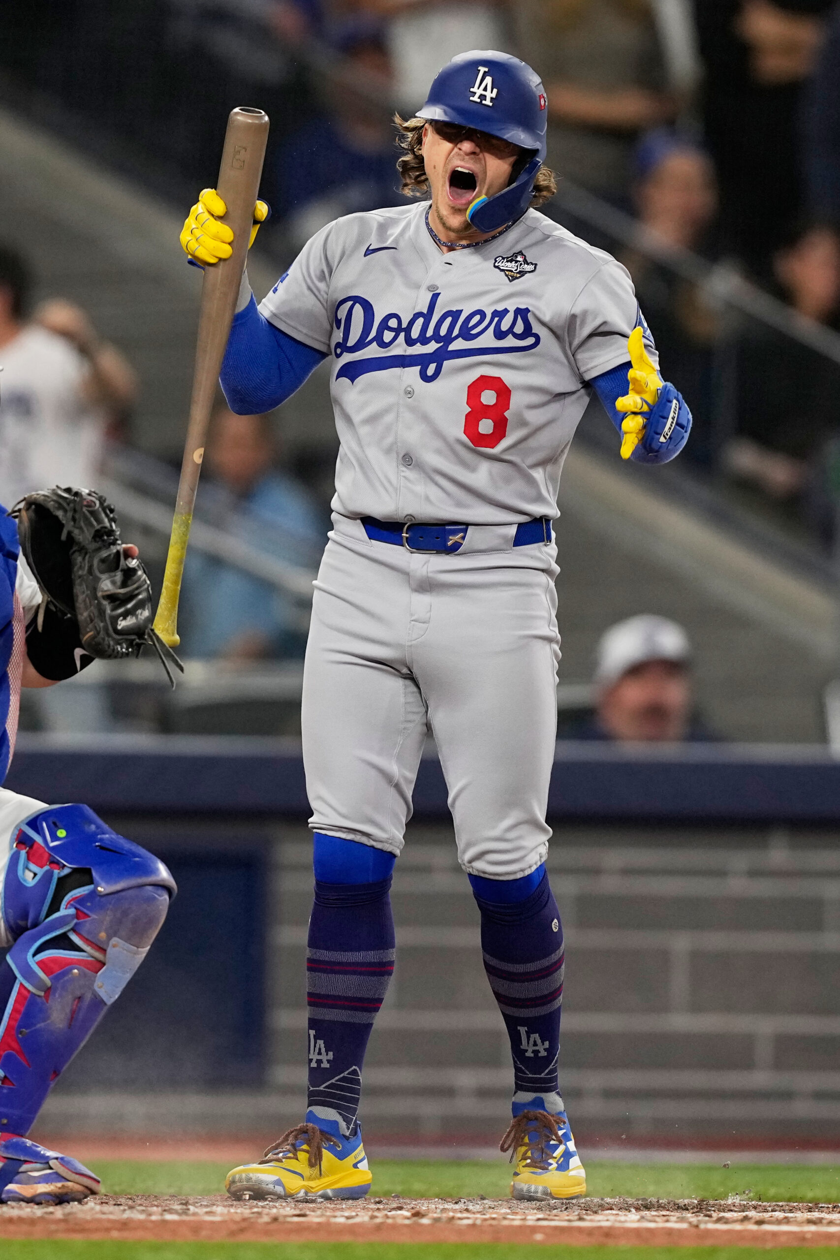 The Dodgers’ Kiké Hernández reacts after striking out against the...
