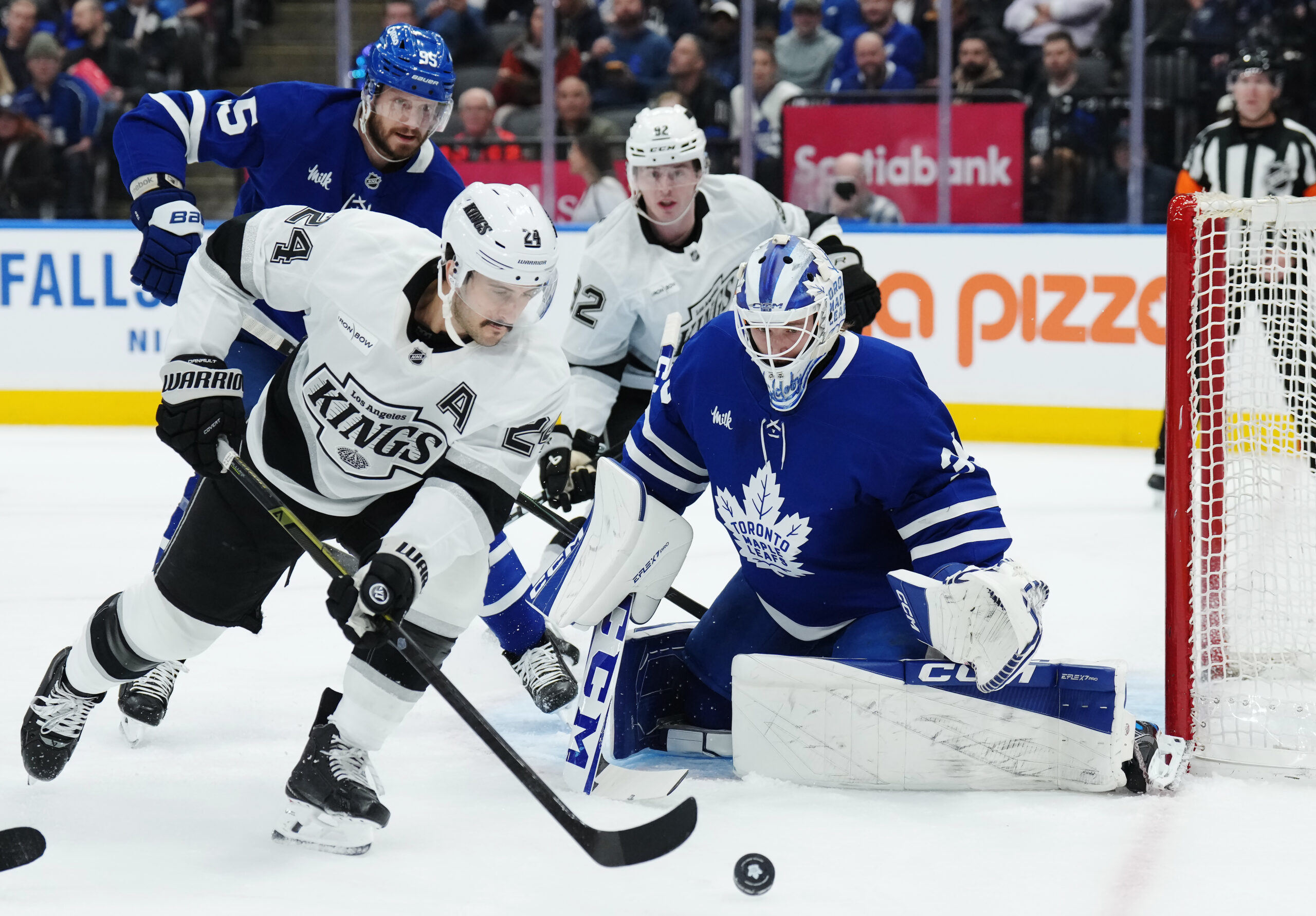 Toronto Maple Leafs goaltender Dennis Hildeby (35) makes a save...