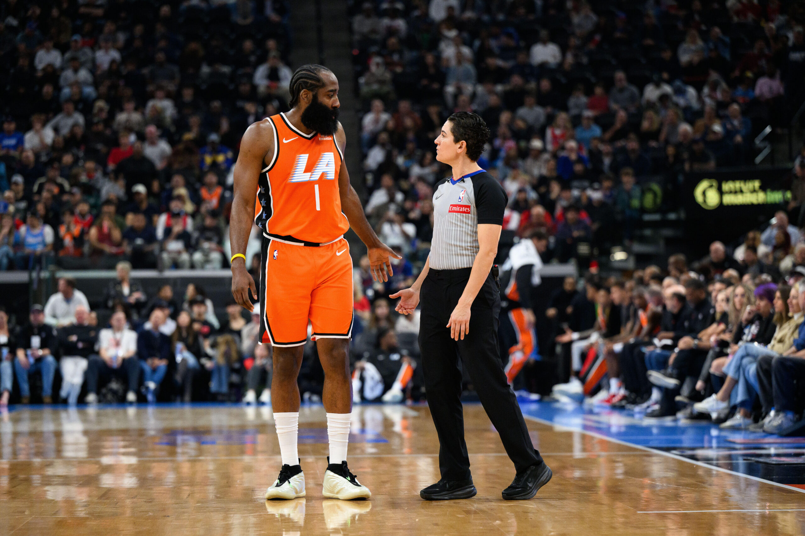 Dallas Mavericks guard Jaden Hardy (1) argues with a referee...