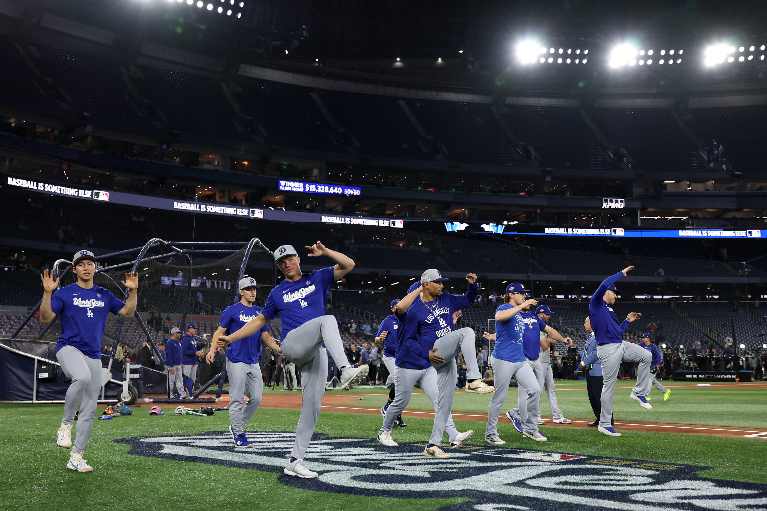 The Dodgers stretch before Game 7 of the World Series...